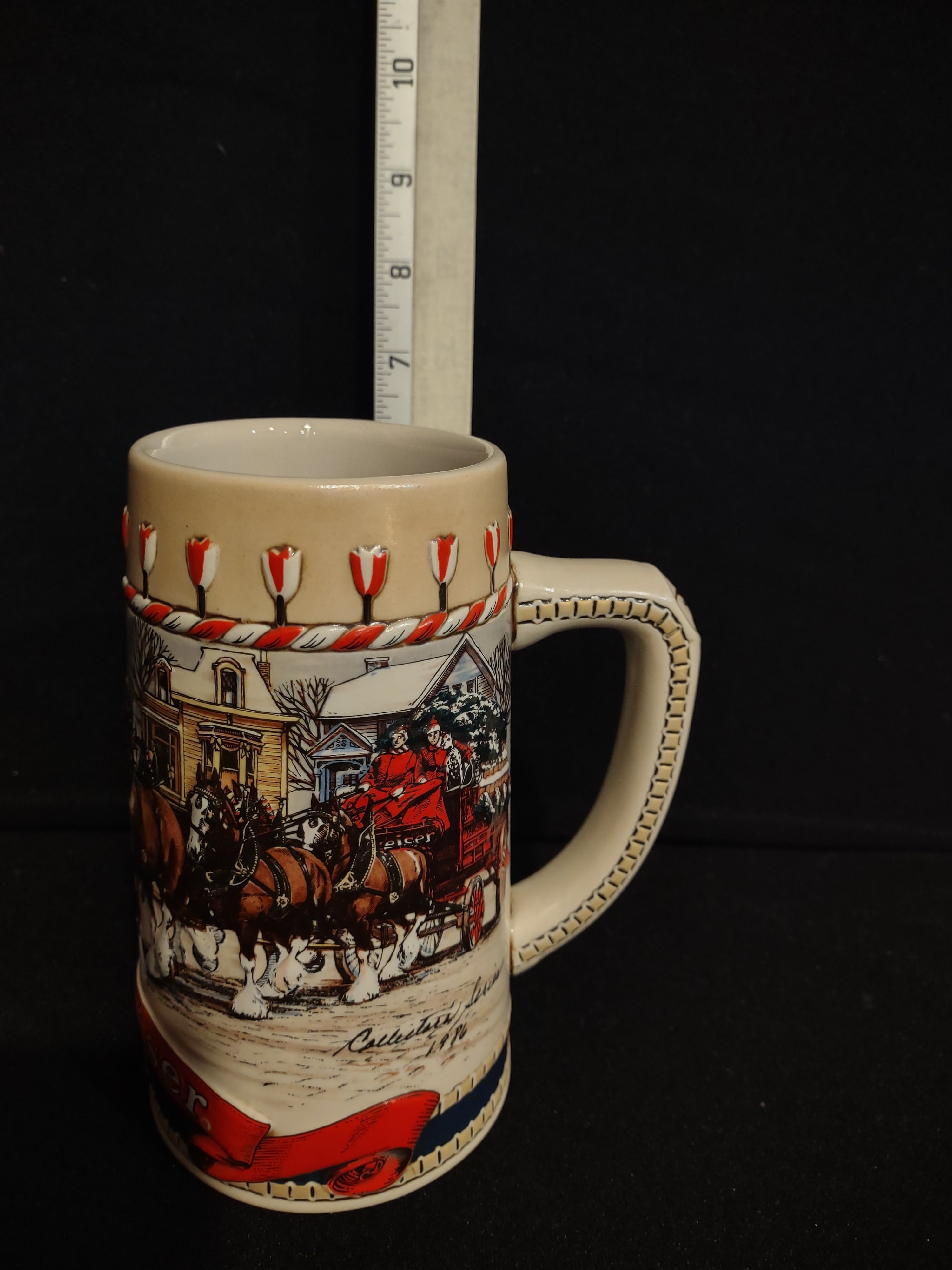 1986 B Series Budweiser Holiday Christmas Beer Stein Clydesdale Mug (lot 2540j)