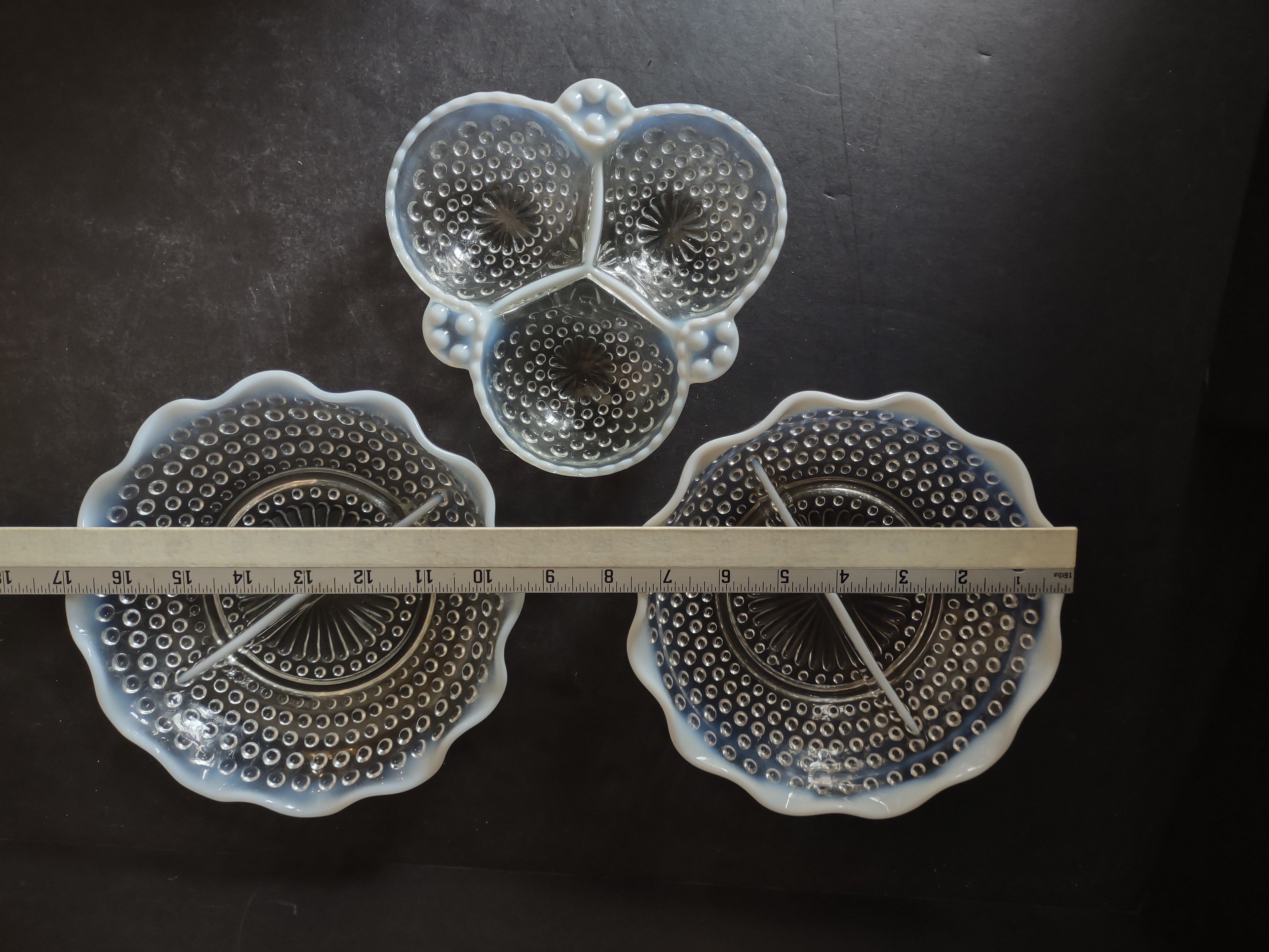 Anchor Hocking Hobnail Moonstone Serving Dish Set of 3 (lot 2600c)