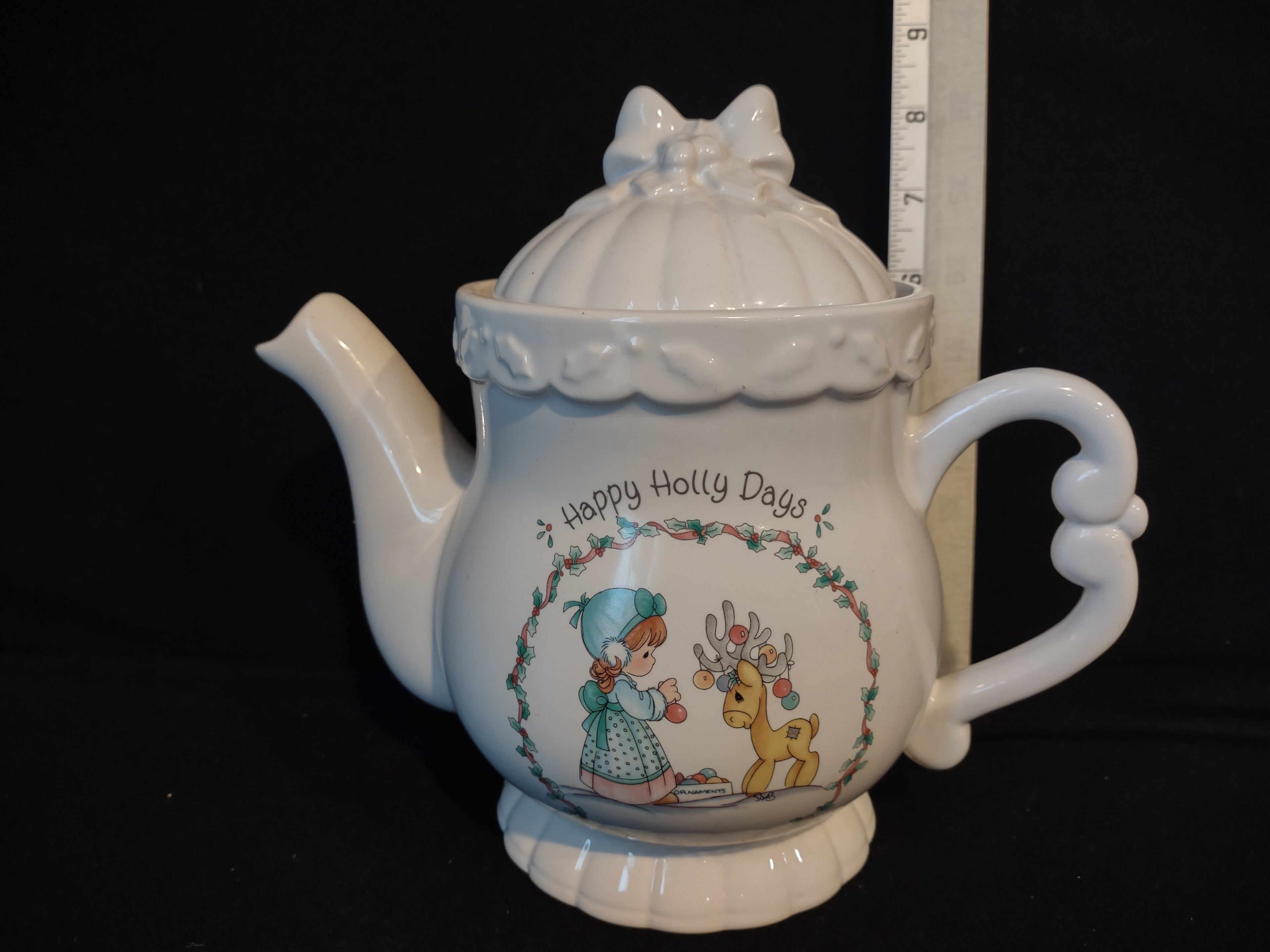 Vintage Teapot Happy Holly Days Precious Moments 1994 Enesco (lot 2593c)