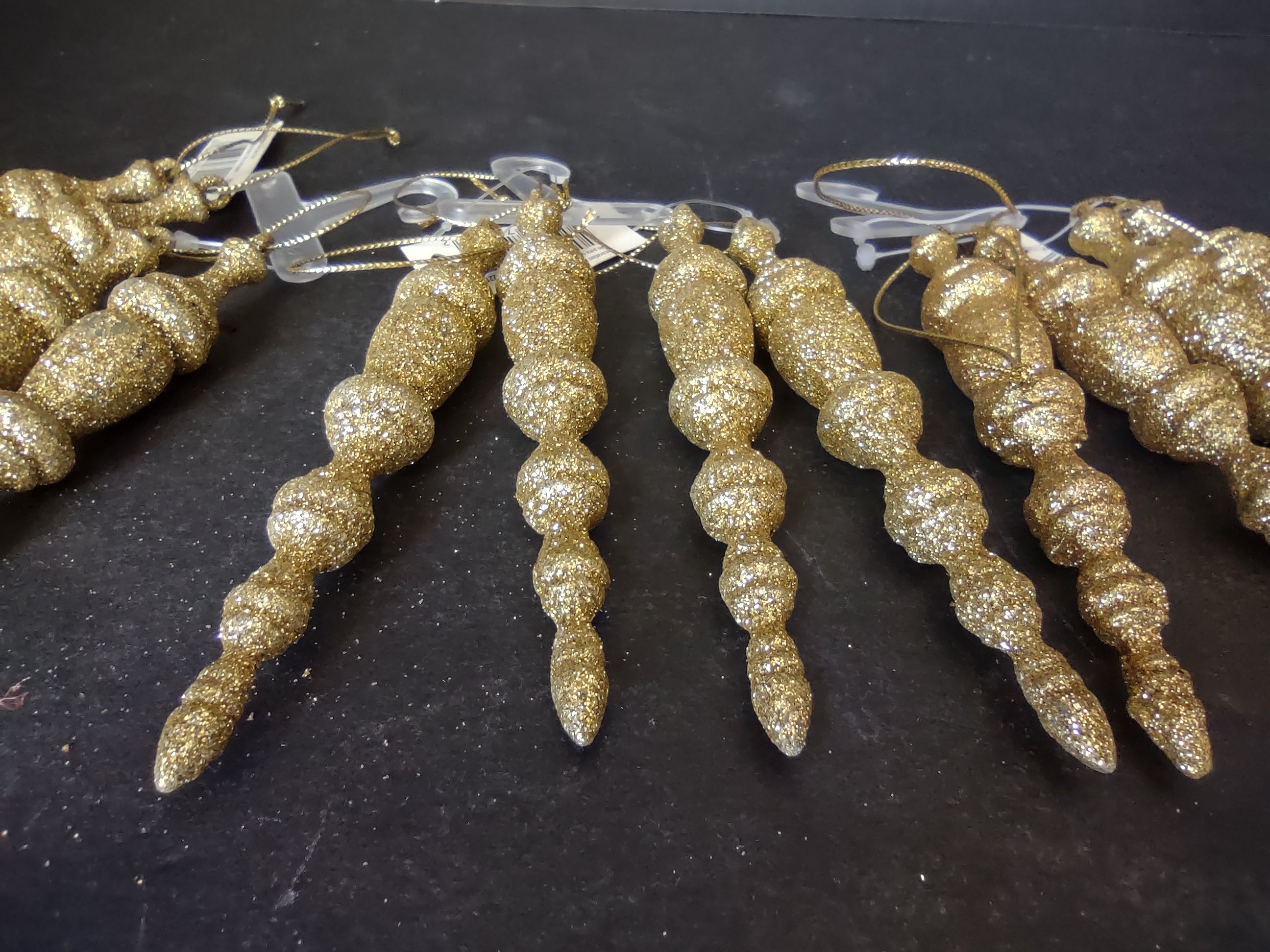 Set of 12 Christmas Ornaments Icicles Golden Sparkly (lot 1750 )