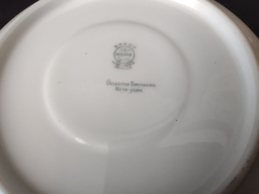 Avenir Limoges Ovington Bros Teacup & Saucer Yellow Black Trim Bow Rose lot 730