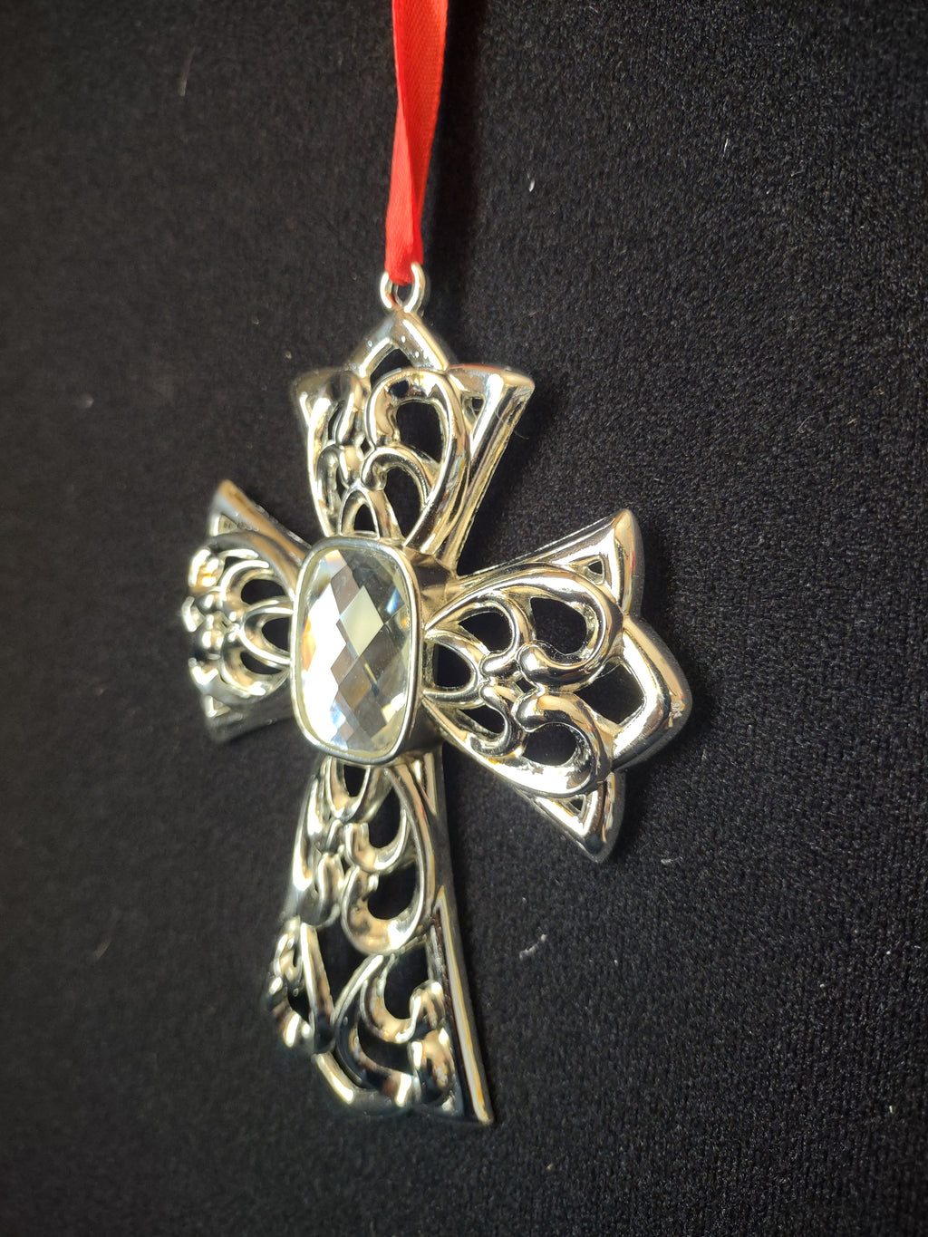 Lenox White Gem Cross Silverplated Christmas Tree Ornament(lot 1663)