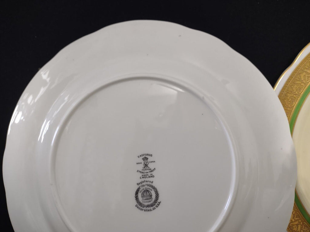 Set 2 Heavy Gold Trim Coronet Dinner Plate Bone China Green Cream (Lot 316)