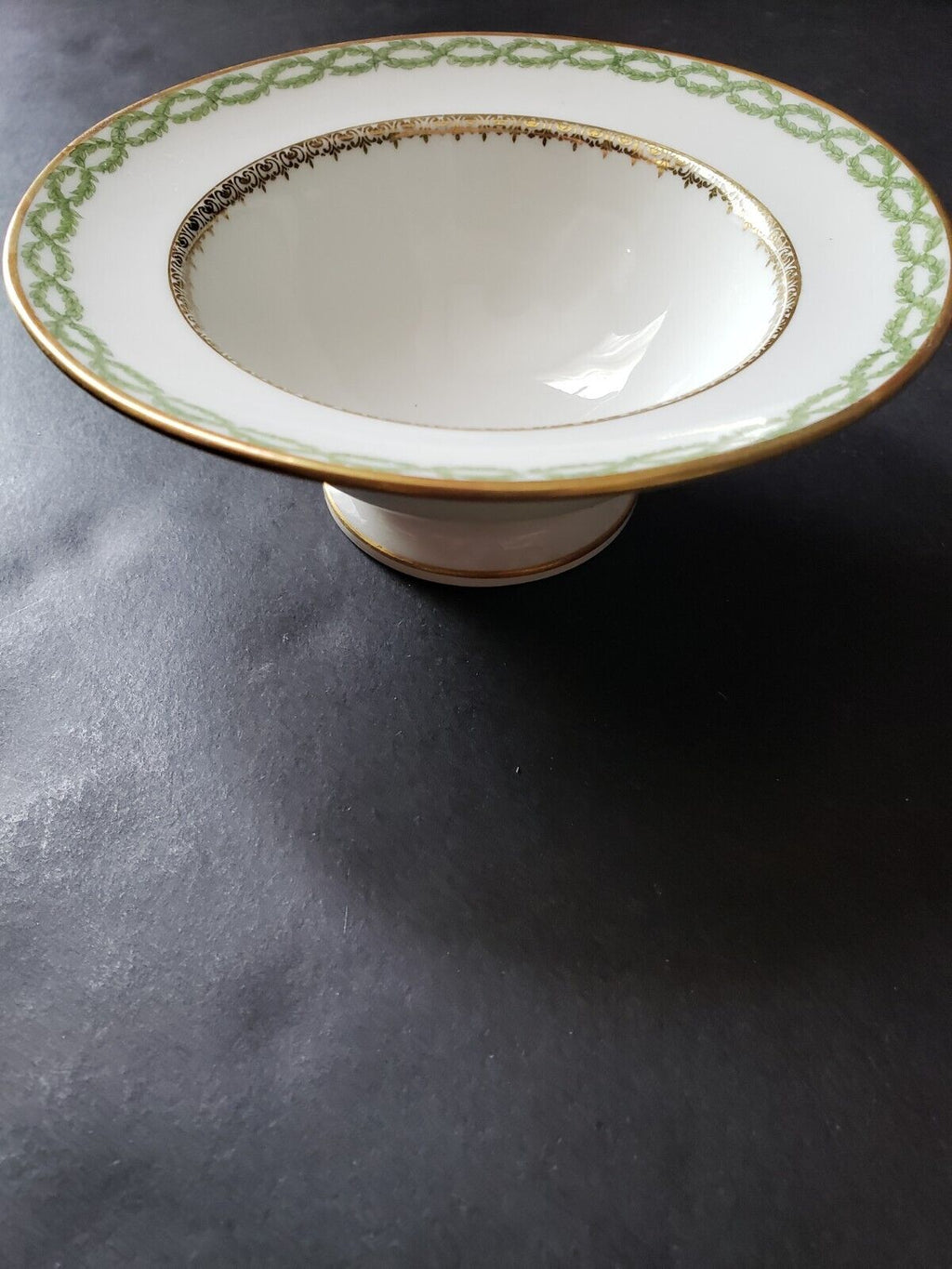 JP Limoges France Gold Trim Green Laurel Tall Bowl 5" (lot 590)