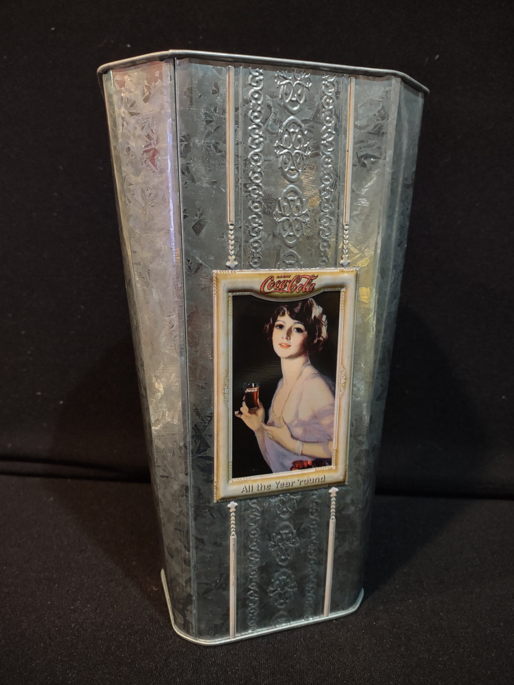 Vintage Coca-Cola Tin Vase Portrait All Year Around 10" (lot 5417)