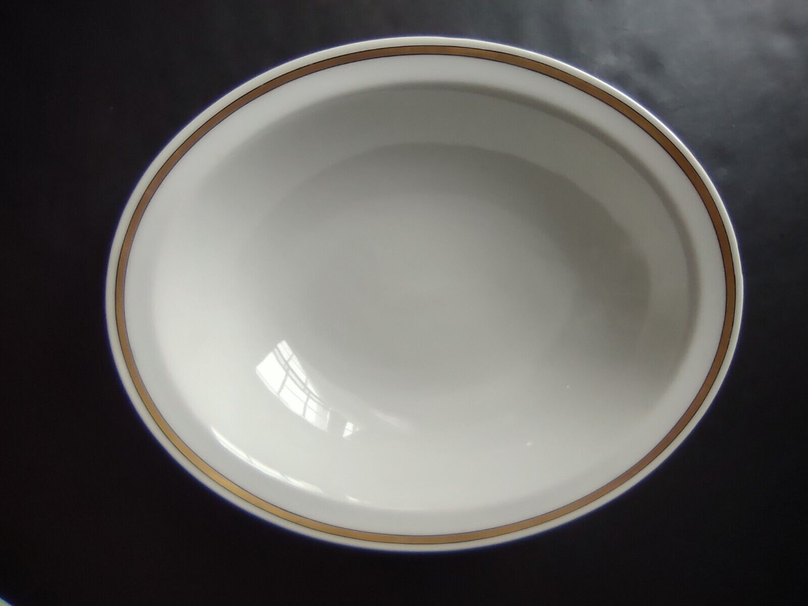 Haviland Limoges 10" x 8-1/4" White Serving Bowl Black & Gold Trim (lot 681)