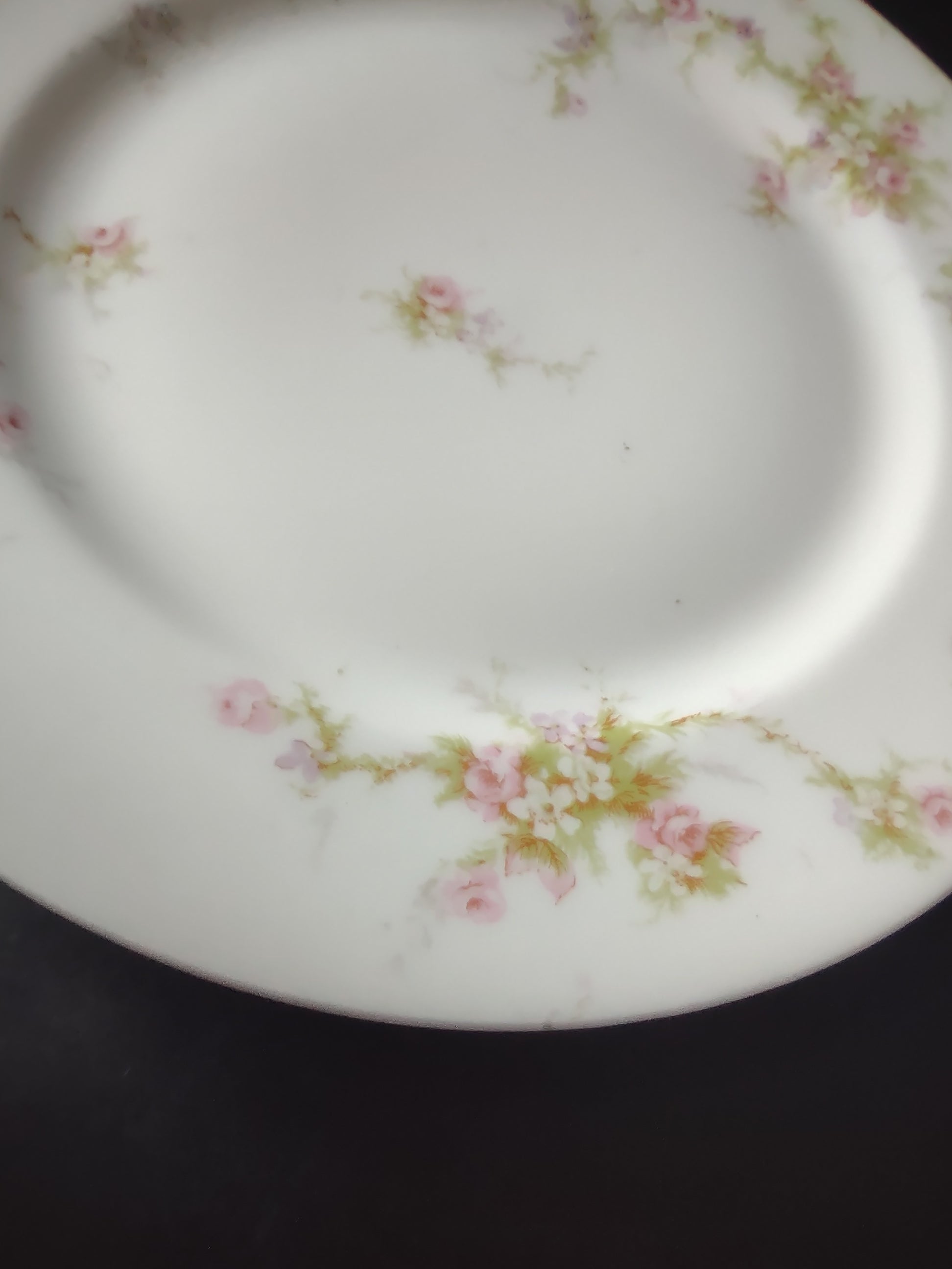 Haviland Limoges Dessert/Salad Plate Rose White Purple Flower Moss (lot 897)
