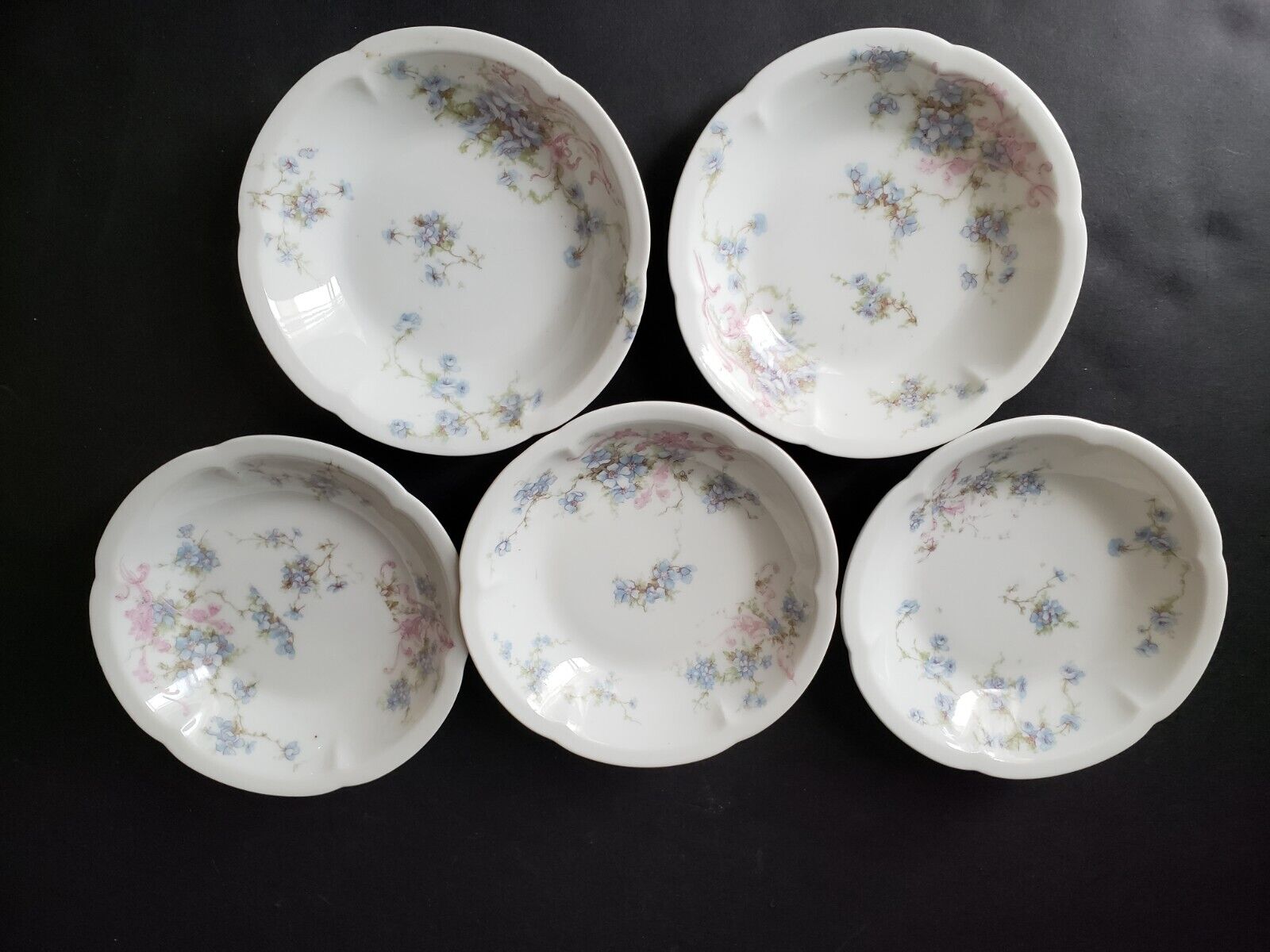Haviland Limoges France 5 x Bowl 5" Gold Trim Pink Blue Forget Me Not (lot 573)