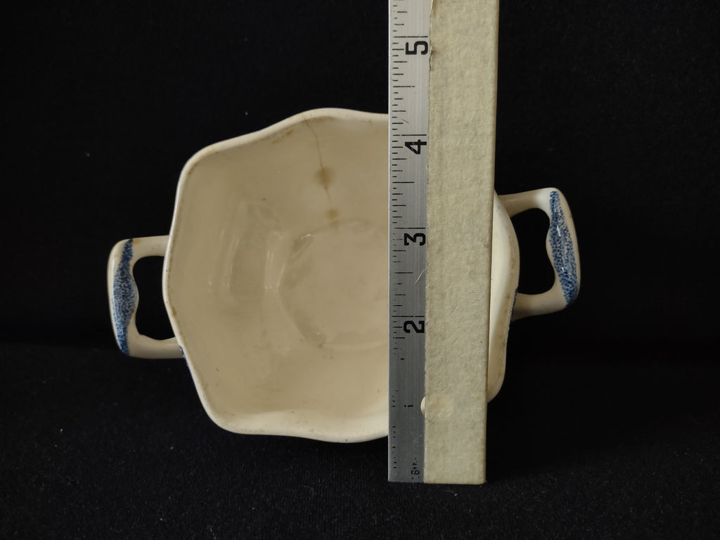 Vintage Blue White English Castle Ironstone IMPERFECT Sugar Bowl (lot 5821)