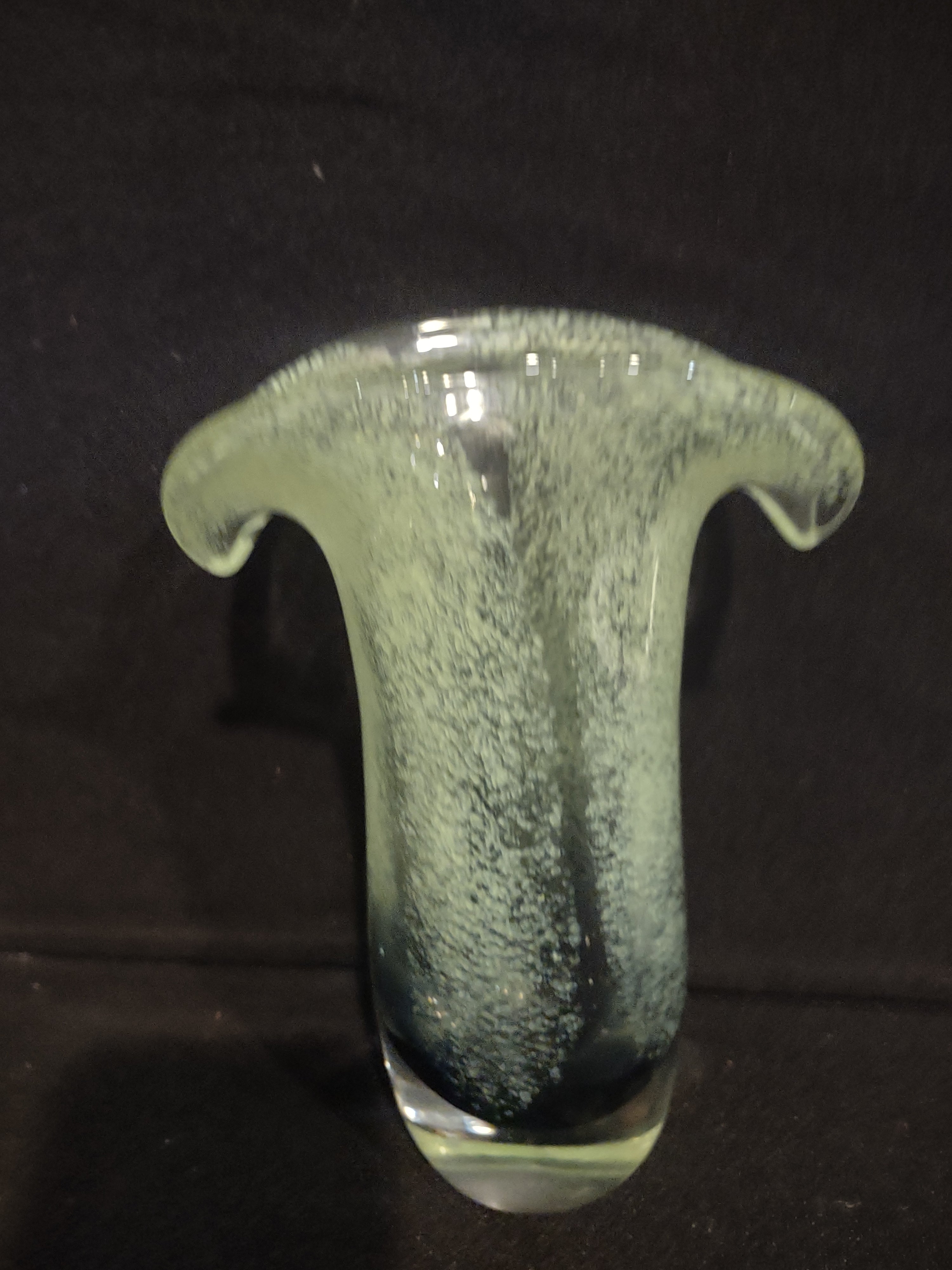 Vintage Teleflora hand blown Waterfall Vase blue green Confetti Glass (lot 2510c