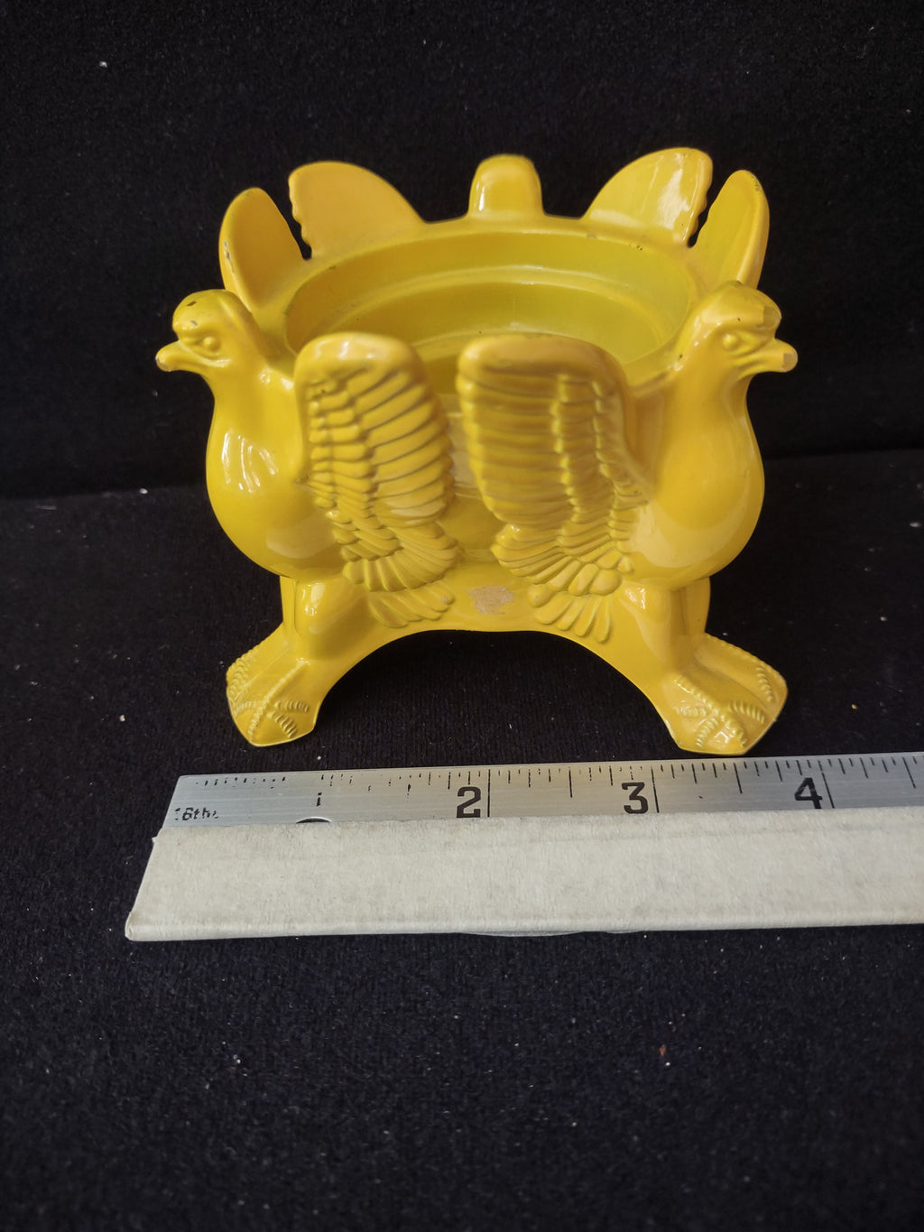 Vintage Jeannette Glass Yellow 3 Eagle/Dove Candle Holder/Egg Cup (Lot 3967)