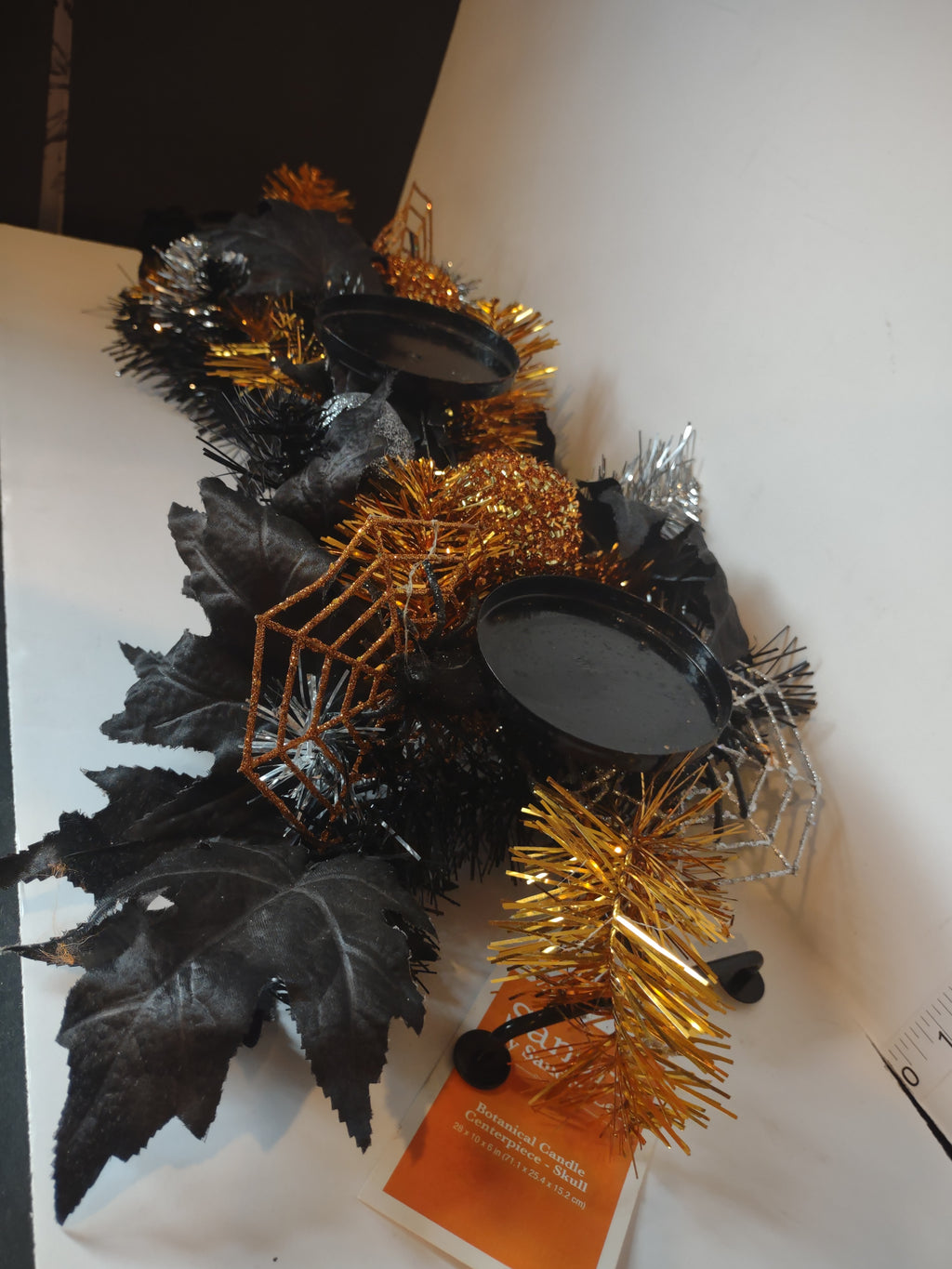Halloween Black Orange Centerpiece Sandra Lee Candleholder 20" (lot 2996j)