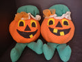 Vintage Halloween Primitive Plush Pumpkin with Hat & Legs x 2 (lot 3004j)