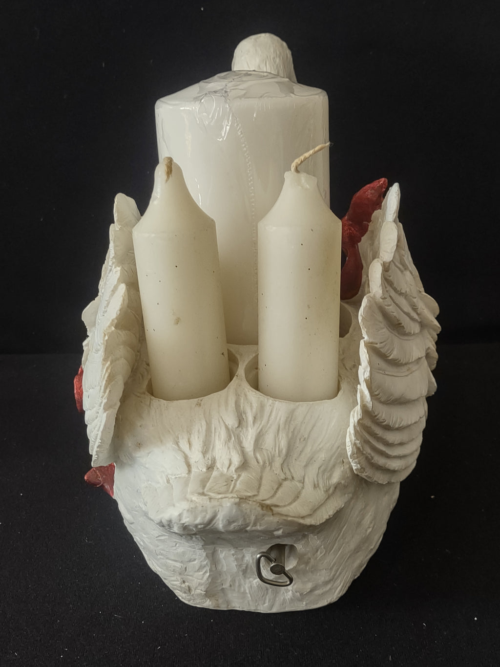 Vintage Musical Swan 3 Candle Holder Red Ribbon Bow (Lot 3573)