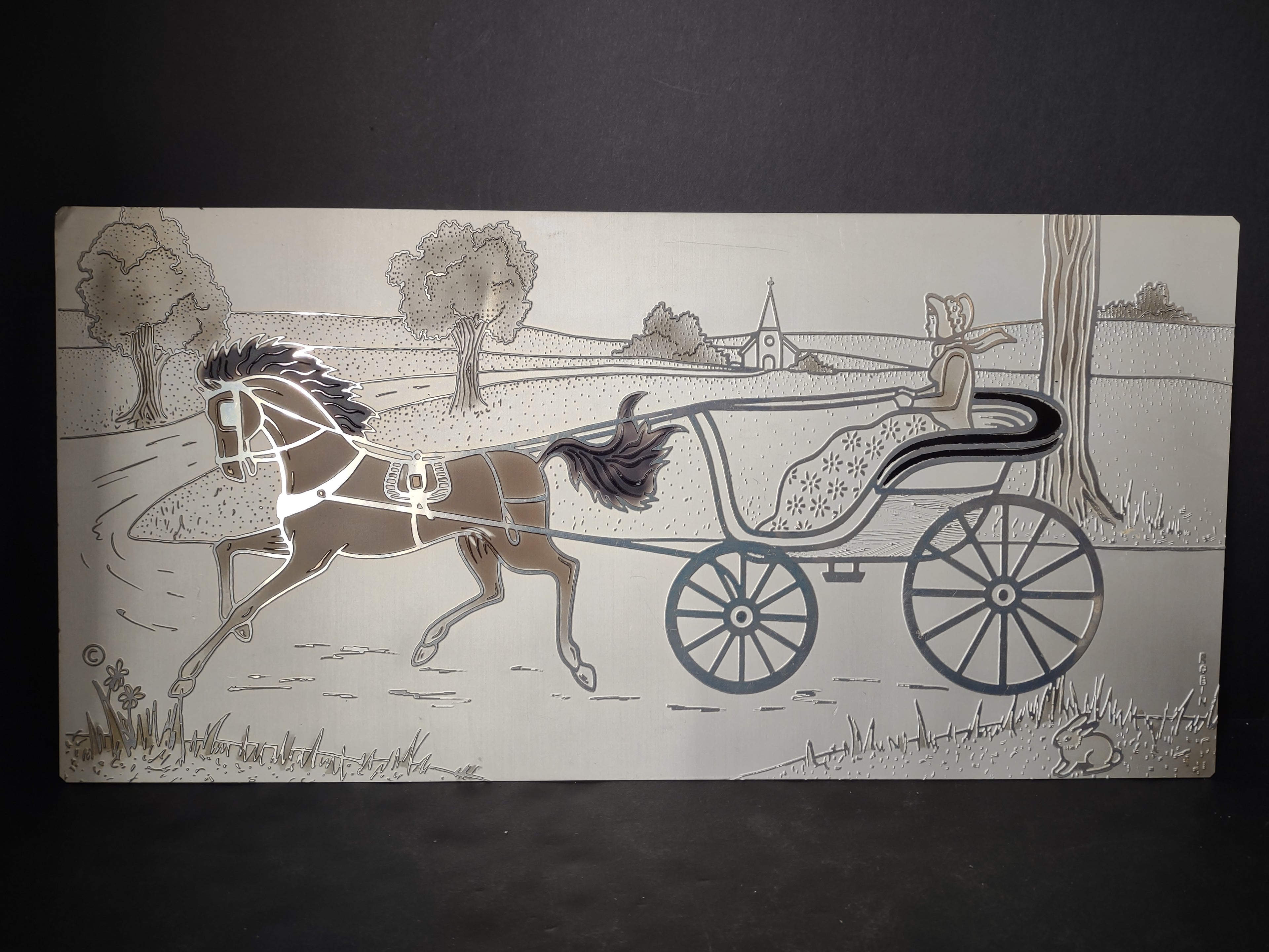 Set of 2 Tin Metal Picture Sign Horse Baggy (lot 2511c)