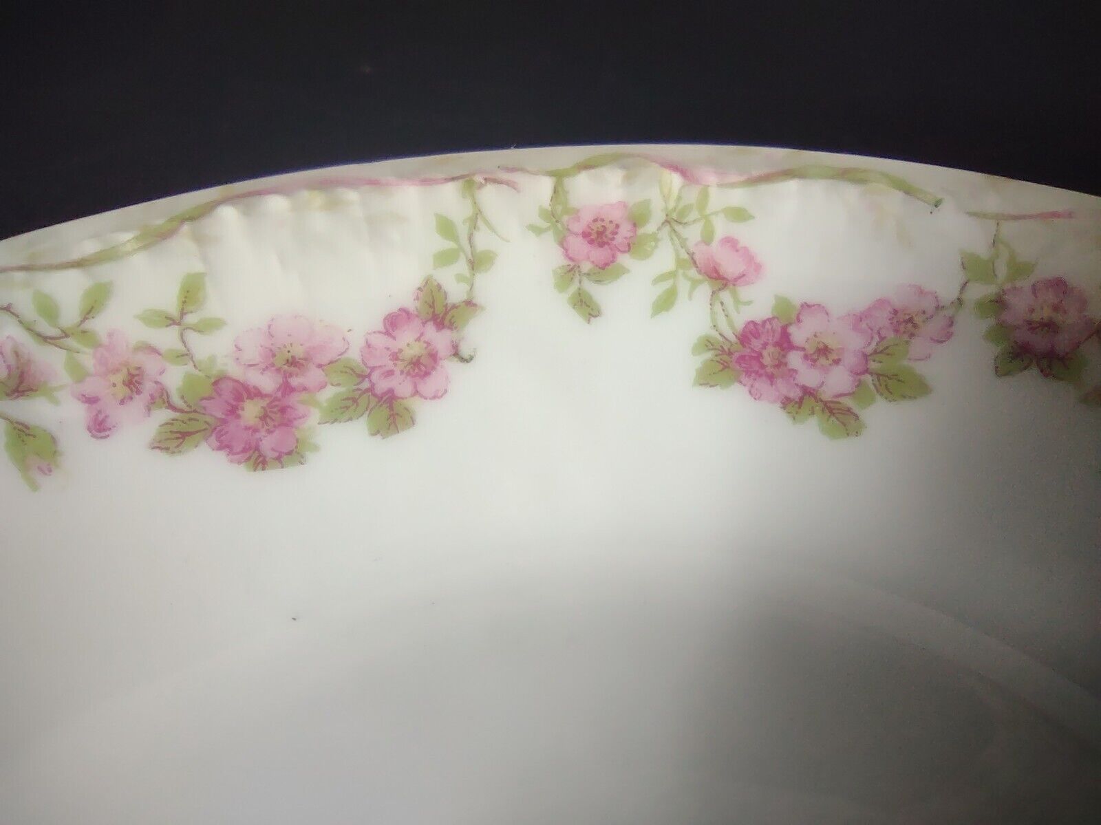 GDA Limoges 6 x Cream Soup Bowl Apple Blossom Garland Swag Ribbon (lot 748)
