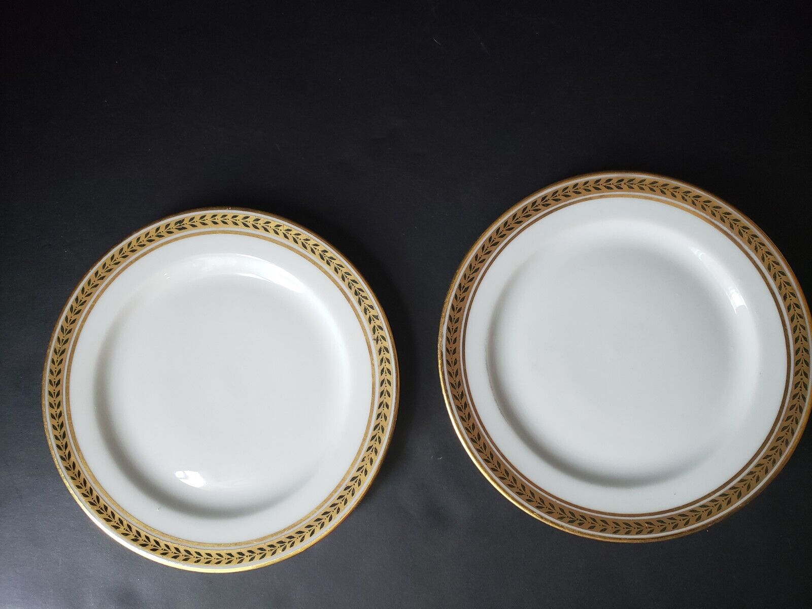 JP Limoges France Gold Trim Green Laurel 2 x Bread/Butter Plate (lot 601)