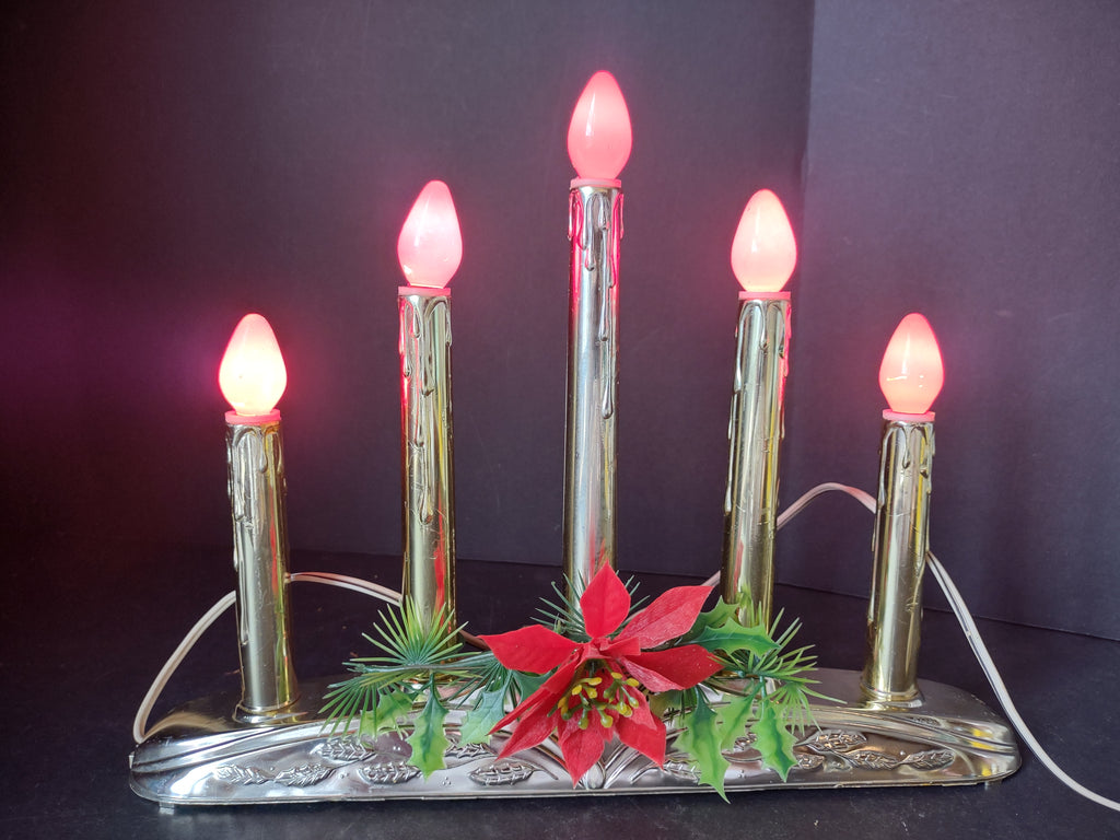 Christmas Window 5 Candle Drip Red Lights Golden Candelabra Candolier (lot 2304)