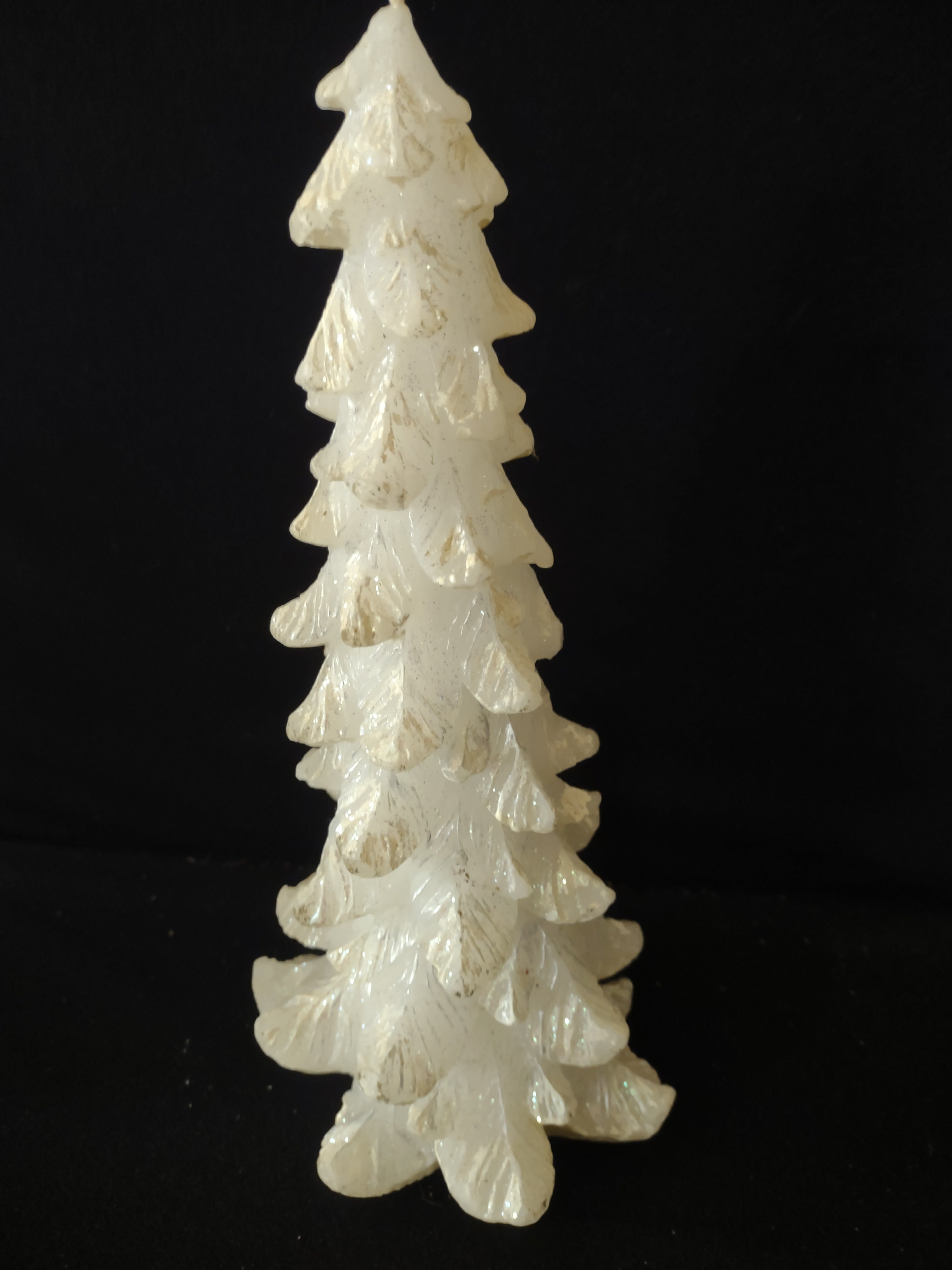 Vintage Christmas Winter White Sparkles 12" Tree Candle (Lot 3935)