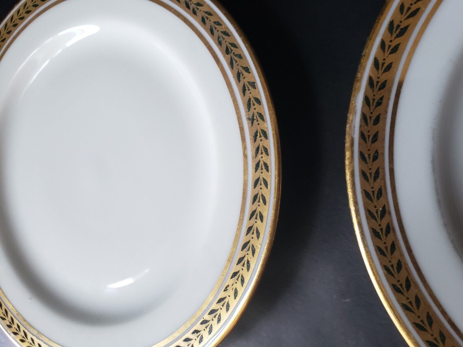 JP Limoges France Gold Trim Green Laurel 2 x Bread/Butter Plate (lot 601)