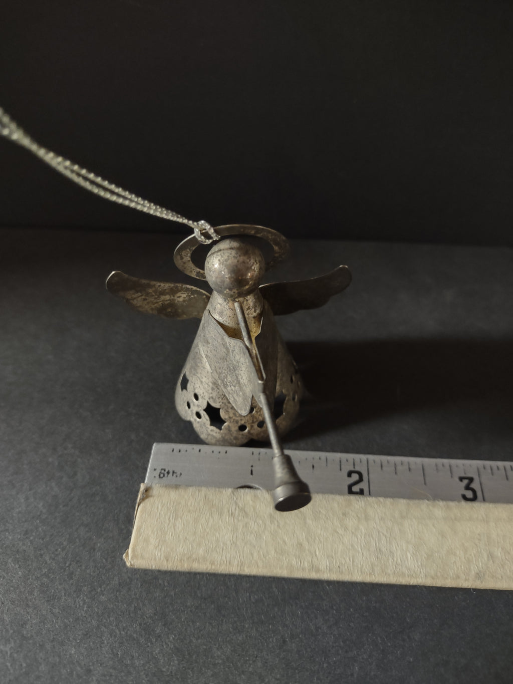 Vintage Christmas Silver Plated Angel Ornament Holly Trumpet Halo (Lot 4751)