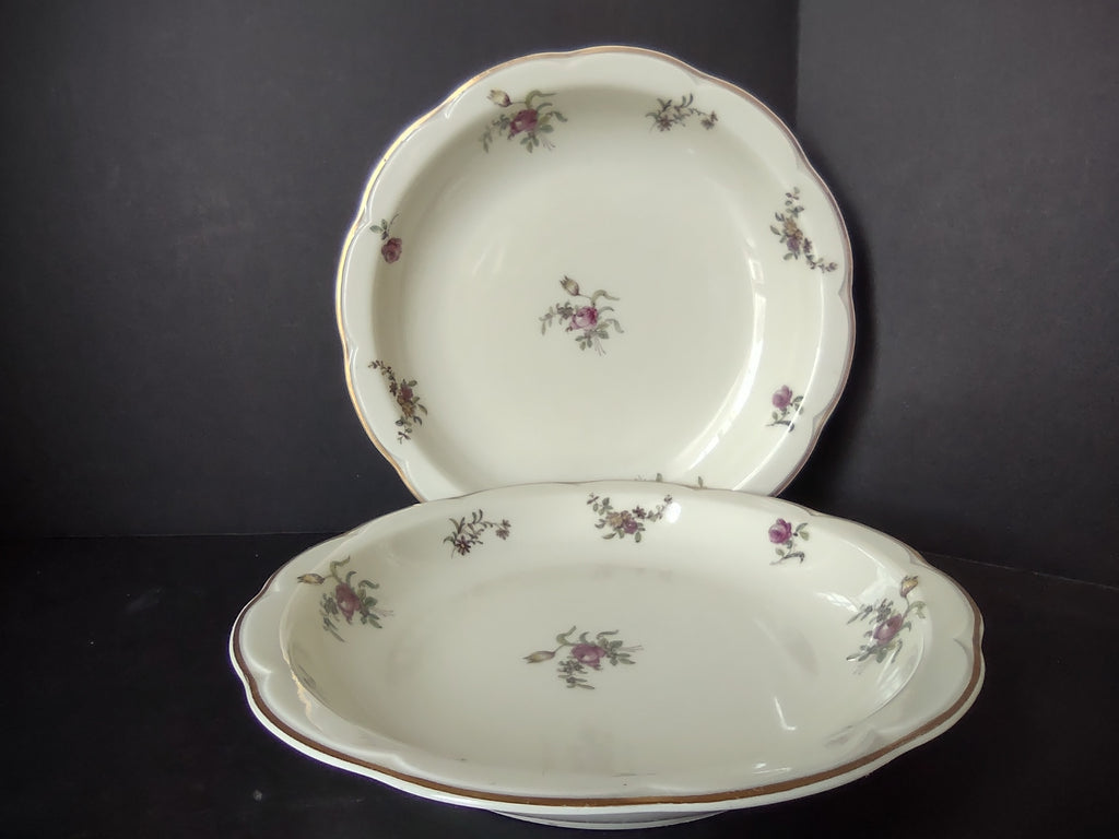 Haviland Limoges 2 x Cream Soup Spaghetti Bowl Peony Flower Cream Color (lot 925)