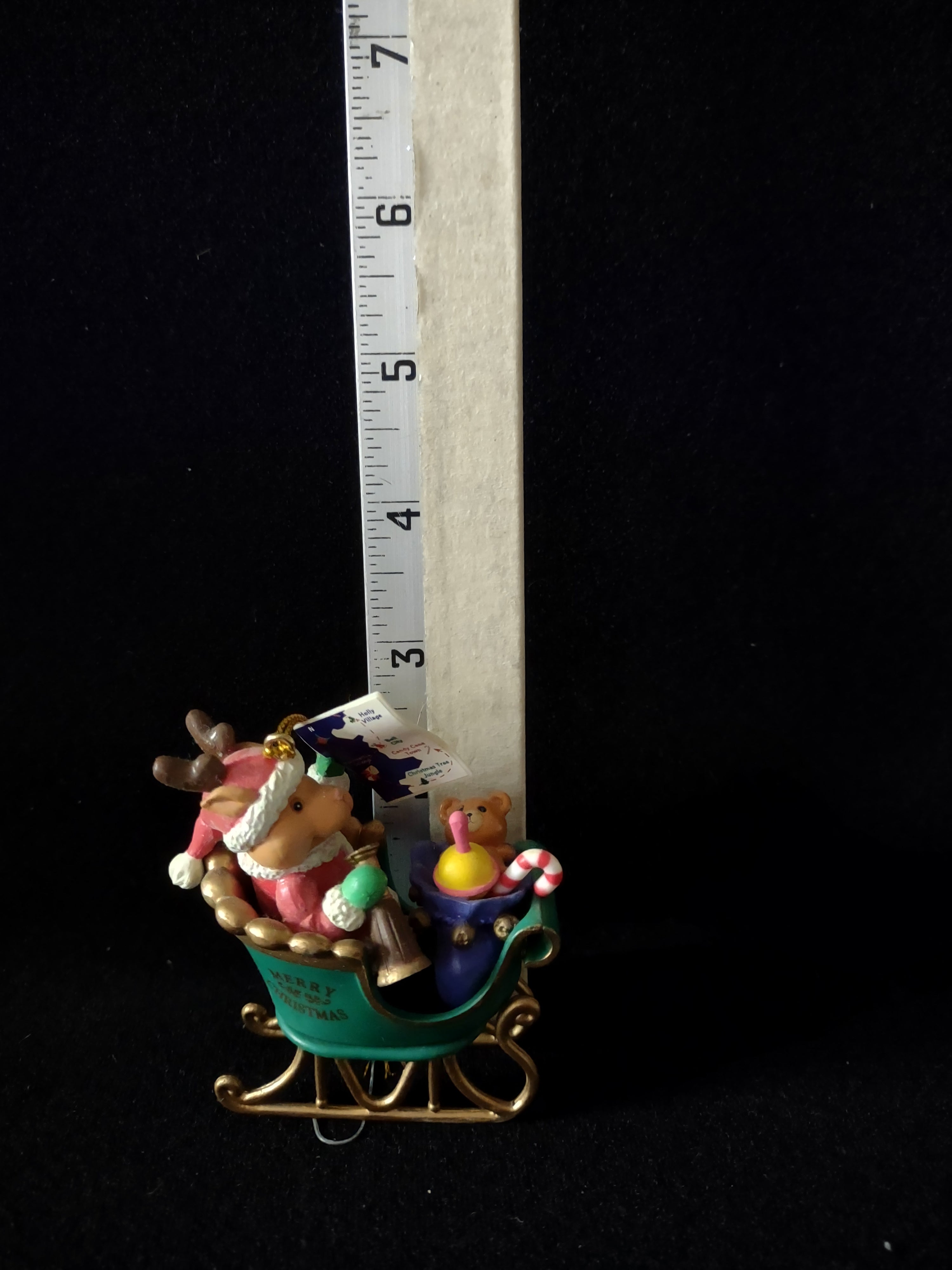 Vintage Christmas Ornament Santa Bear Sleigh Map Toys (Lot 4785)