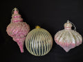 Lot of 3 Christmas Ornaments Pink Gold Sparkly 10" IMPERFECT (lot 1571)