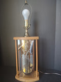 Vintage Retro Wood Table Lamp Etched Glass (lot 1745)