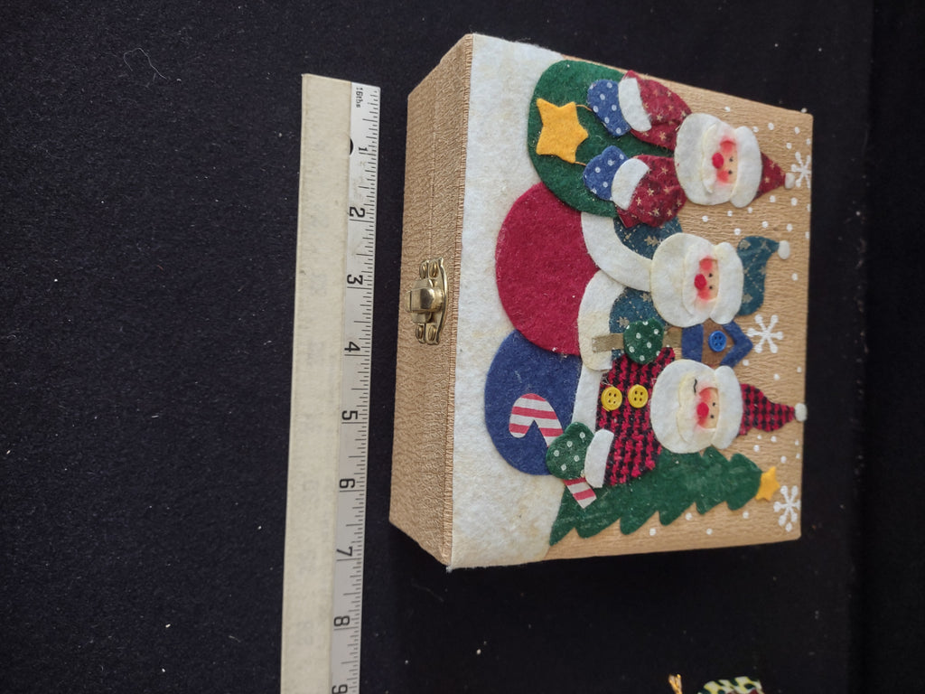 Vintage Felt Santa Snowmen Box 2 Snowmen 2 Angels 1 Santa Ornaments (Lot3707