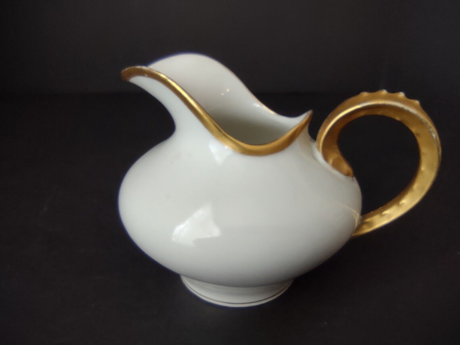 M. Redon France Limoges Heavy Thick Gold Trim Creamer Pitcher 3" tall (lot 713)