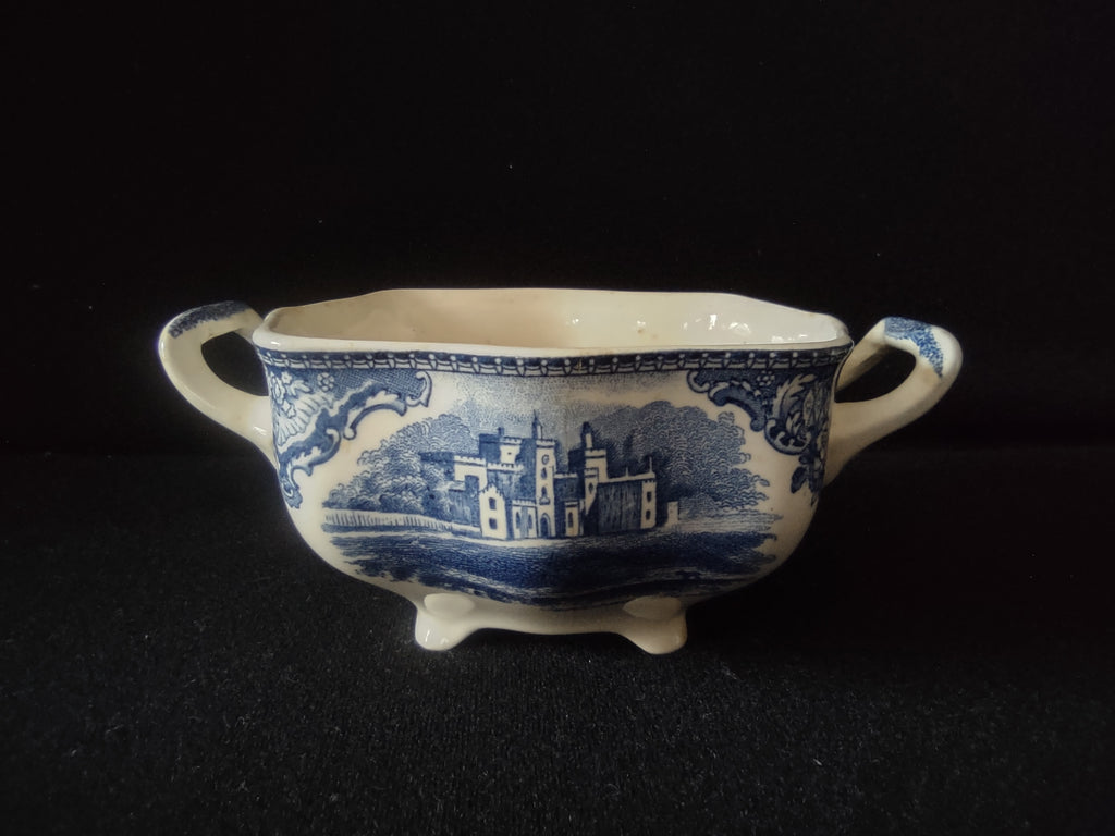 Vintage Blue White English Castle Ironstone IMPERFECT Sugar Bowl (lot 5821)