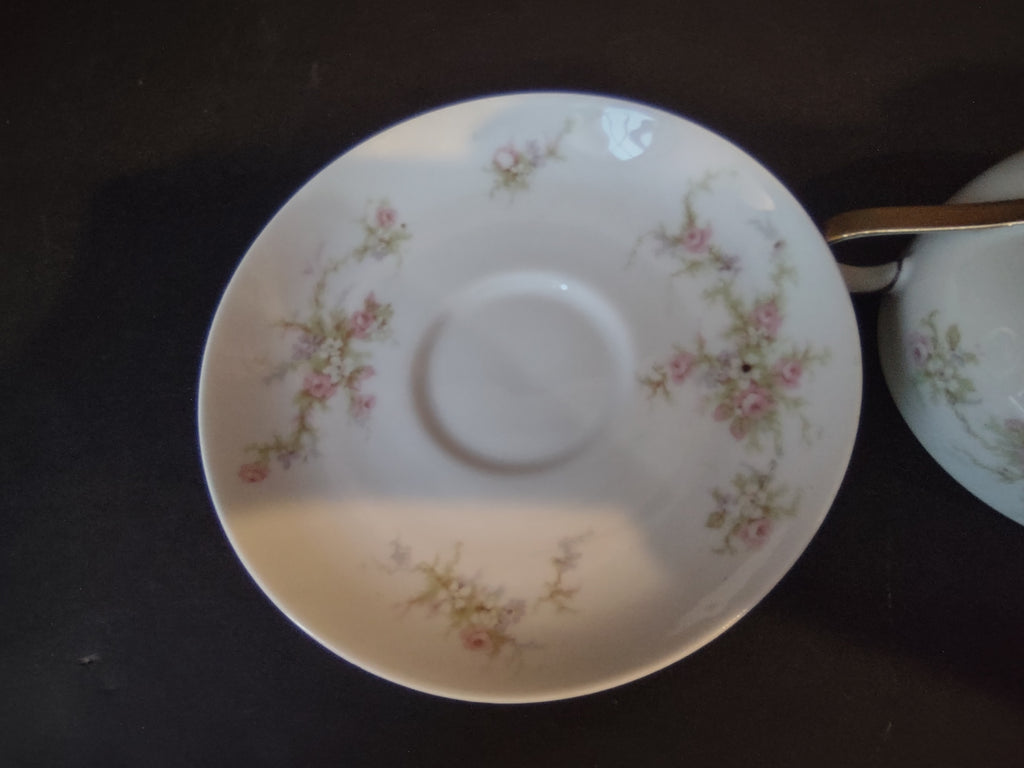Haviland Limoges Large Tea Cup & Saucer Rose White Purple Flower Moss (lot 902)