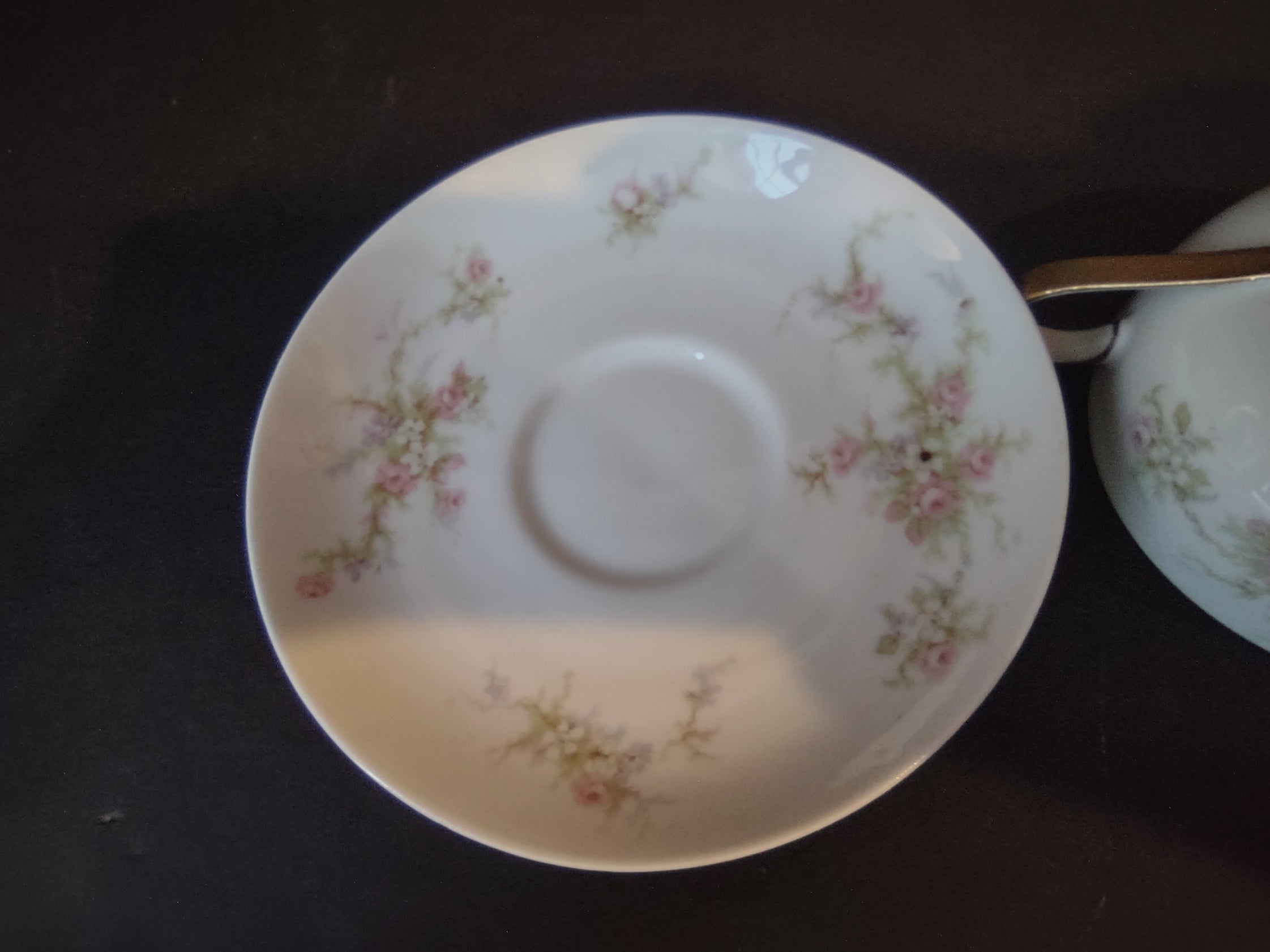 Haviland Limoges Large Tea Cup & Saucer Rose White Purple Flower Moss (lot 902)