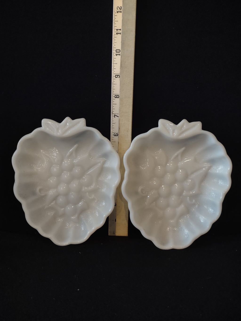 Vintage Hazel Atlas Milk Glass Grape Shaped Candy Relish Dish x 2 (Lot 5250)
