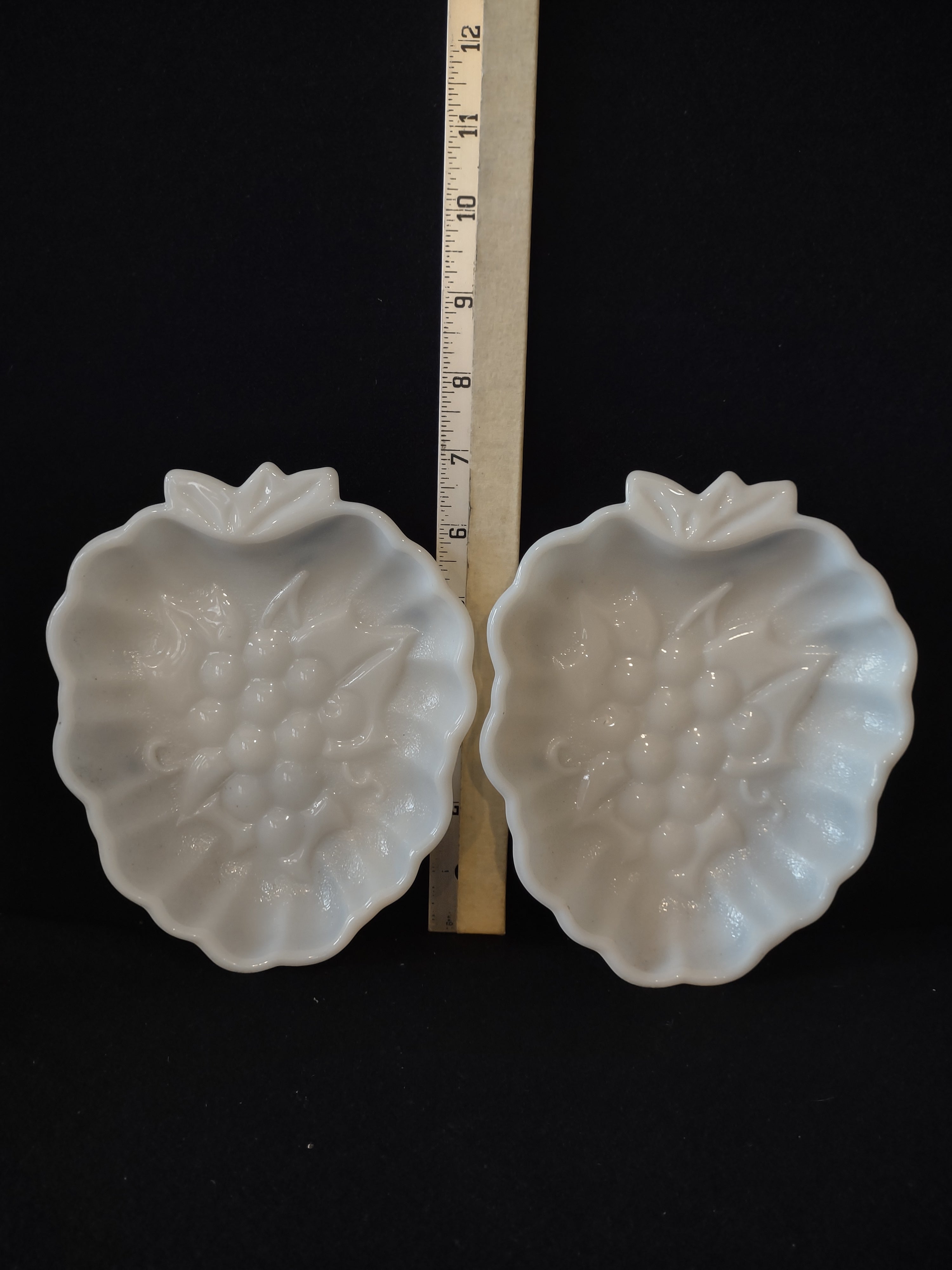 Vintage Hazel Atlas Milk Glass Grape Shaped Candy Relish Dish x 2 (Lot 5250)