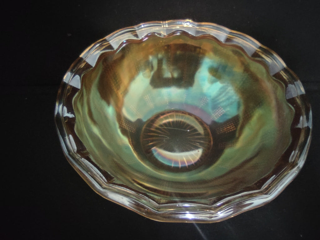 Vintage Collectible Carnival Glass Orange Amber Marigold Bowl 7-3/4" (lot 139)