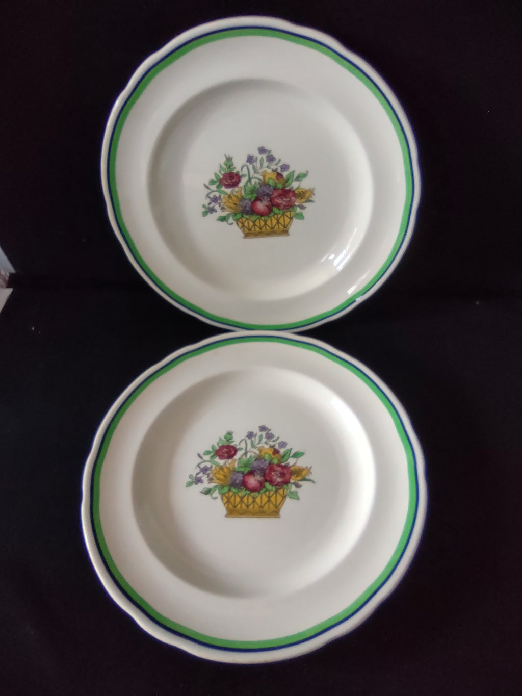 Vintage Copeland Late Spode Dinner Plate Flower Basket Ironstone x 2 (Lot 5808)