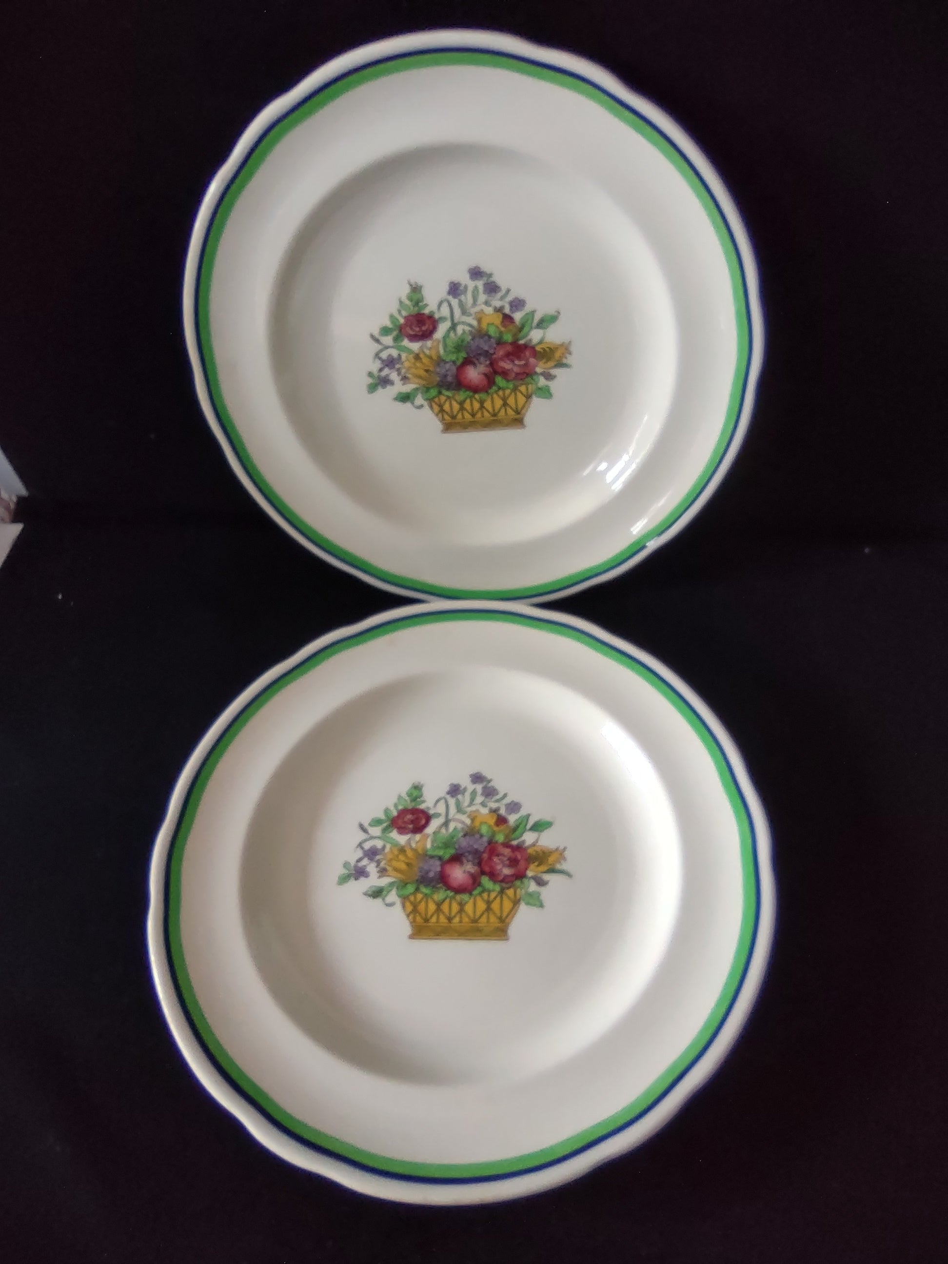 Vintage Copeland Late Spode Dinner Plate Flower Basket Ironstone x 2 (Lot 5808)