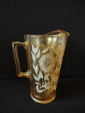 Vintage Jeannette Marigold Carnival Glass Pitcher Amber White Floral (Lot 5124)