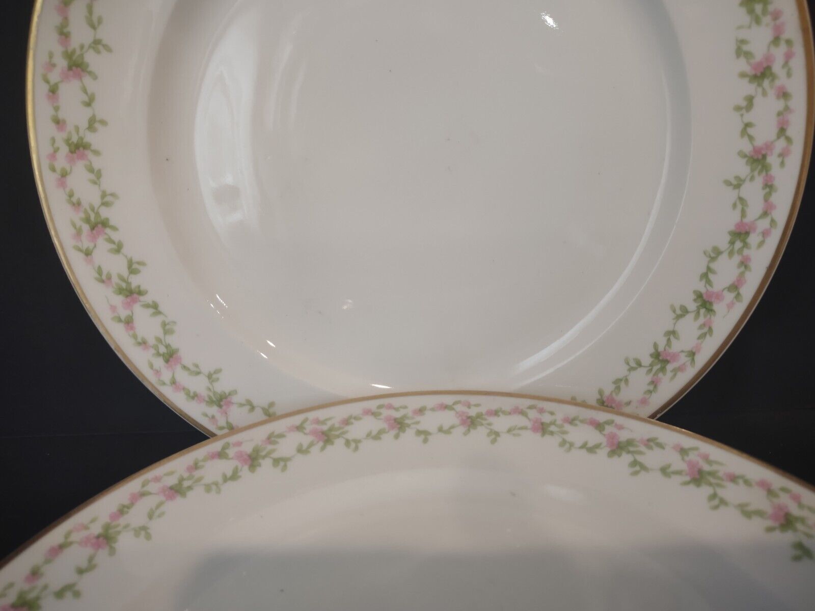 GDA Limoges France 4 x Salad Plate Gold Trim Pink Rose Garland (lot 553)