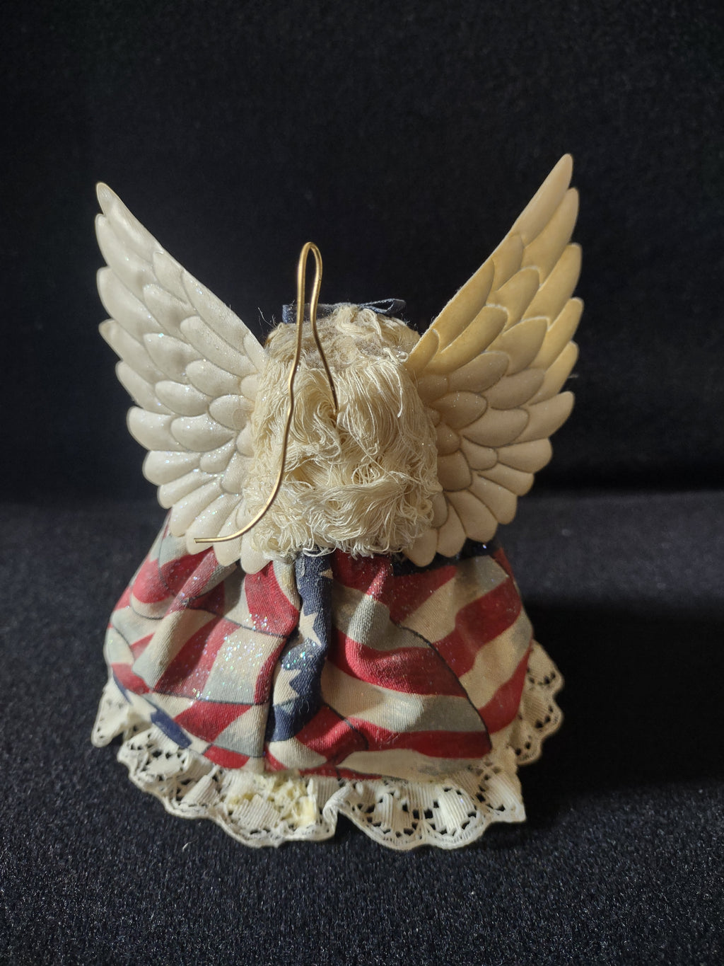 Handmade Christmas Patriotic Angel Ornament Red White Blue Gown Wings (Lot 4515)