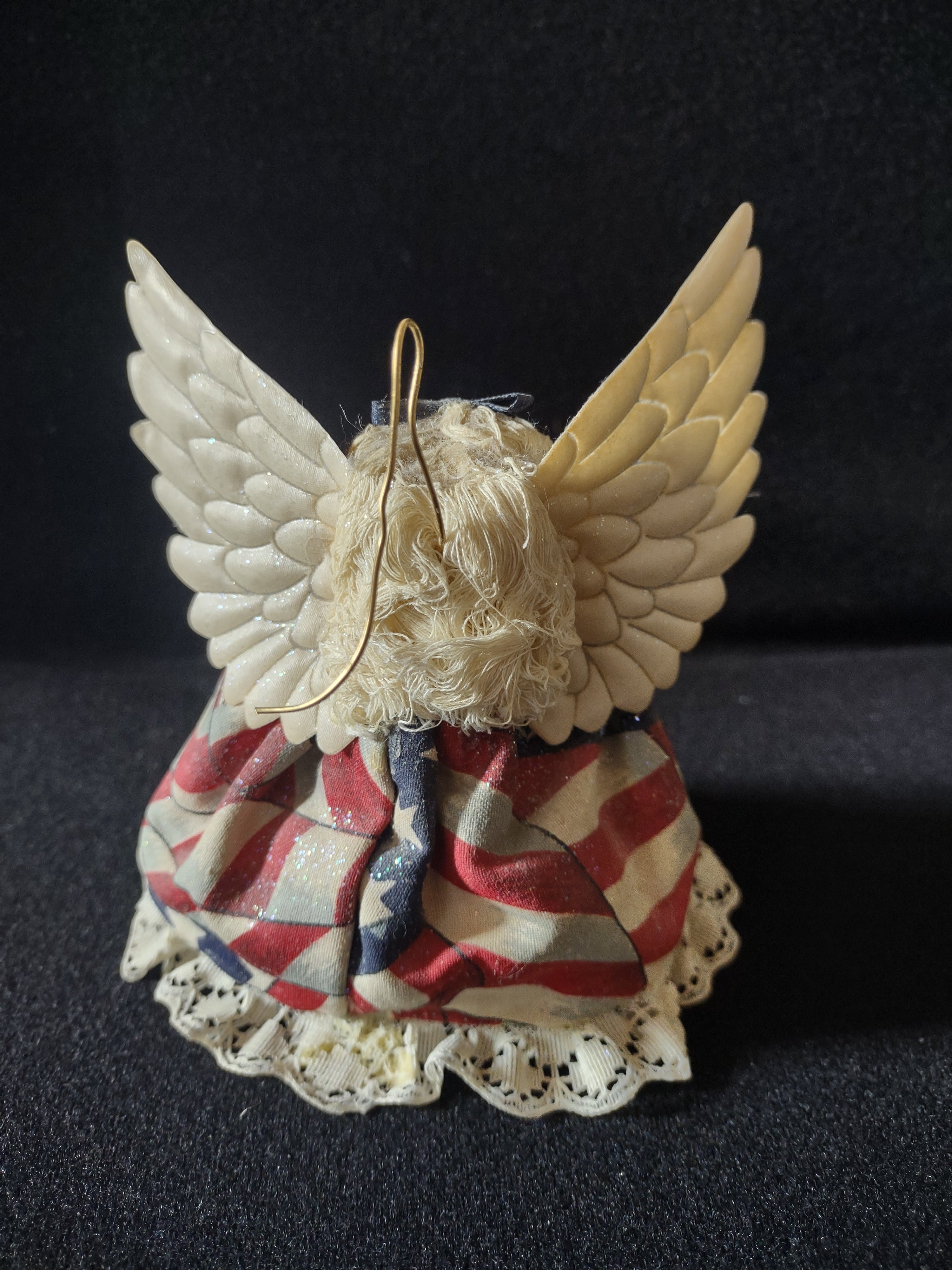 Handmade Christmas Patriotic Angel Ornament Red White Blue Gown Wings (Lot 4515)