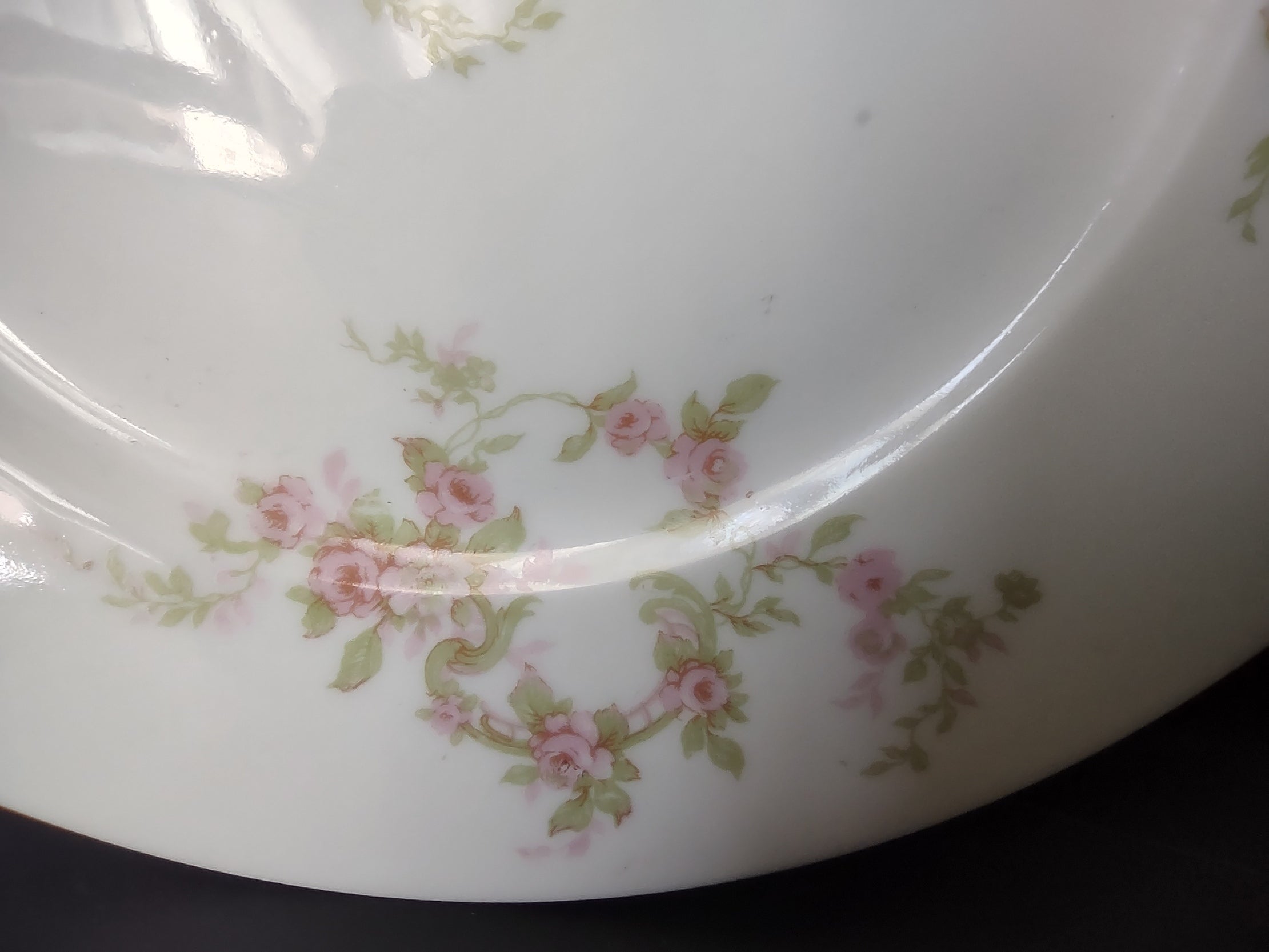 Haviland Limoges Dessert Plate Pink Rose Green Ribbon (lot 889)