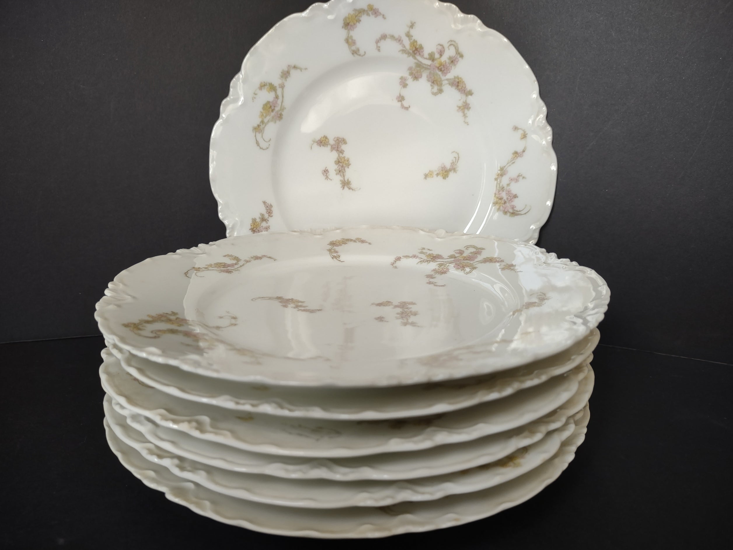 Haviland Limoges 7 x Luncheon Salad Plate Scalloped Edge Flowers (lot 829)