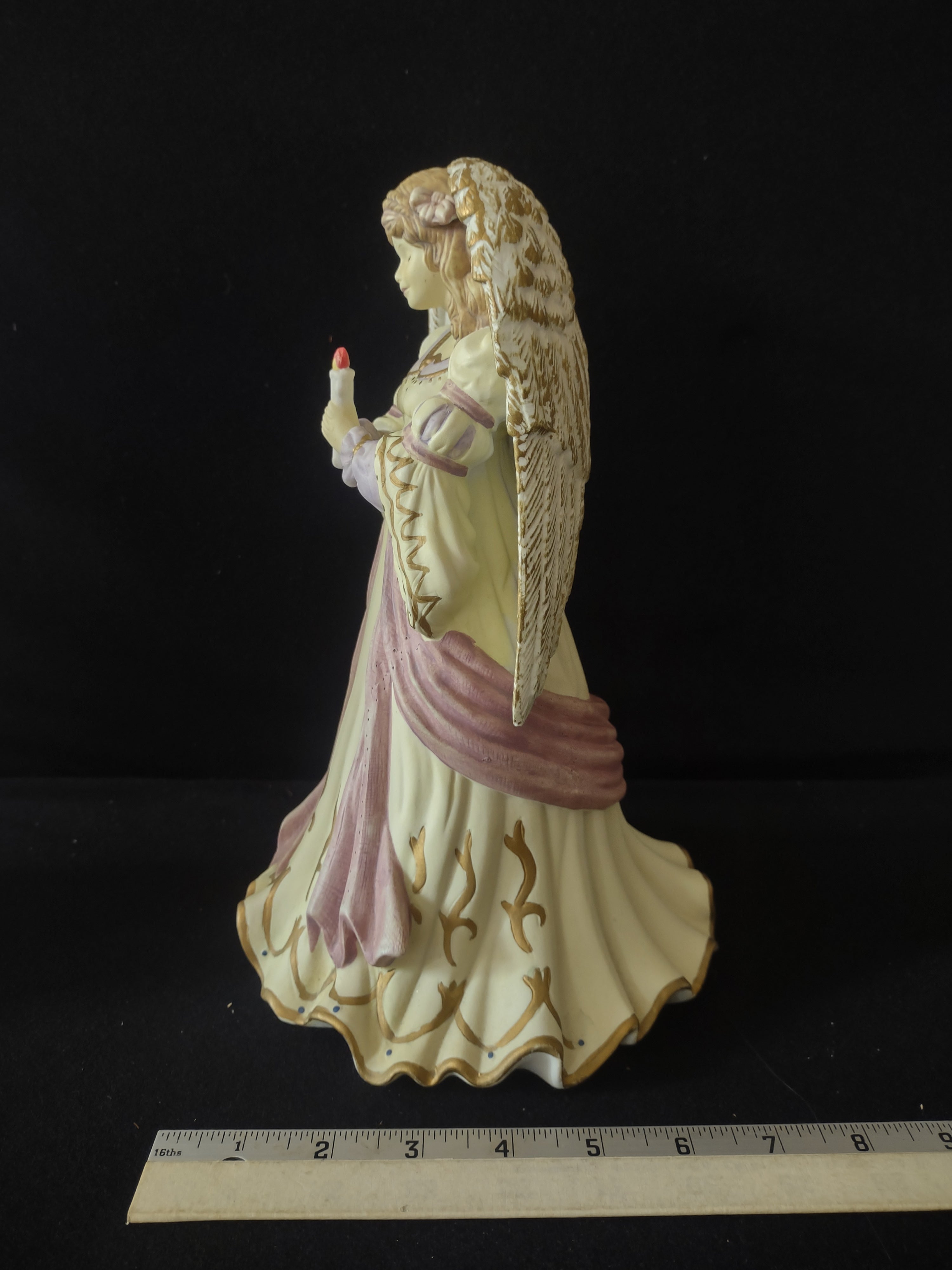 Christmas Vintage Ceramic Winged Angel With Candle Figurine Statue (Lot 3569)