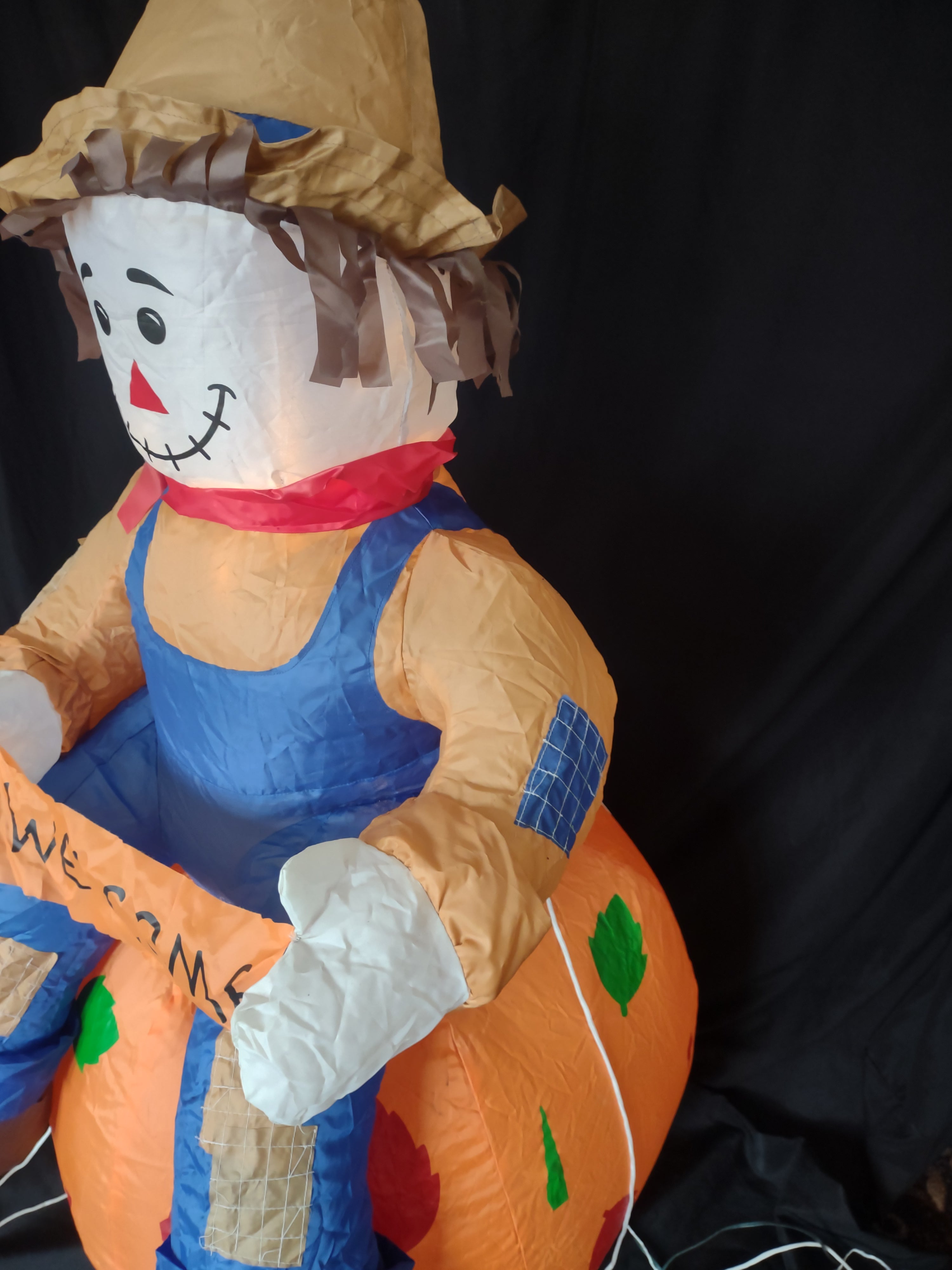 Vintage Halloween Thanksgiving Farm Boy on Pumpkin Inflatable 4 Ft (lot 3252j)