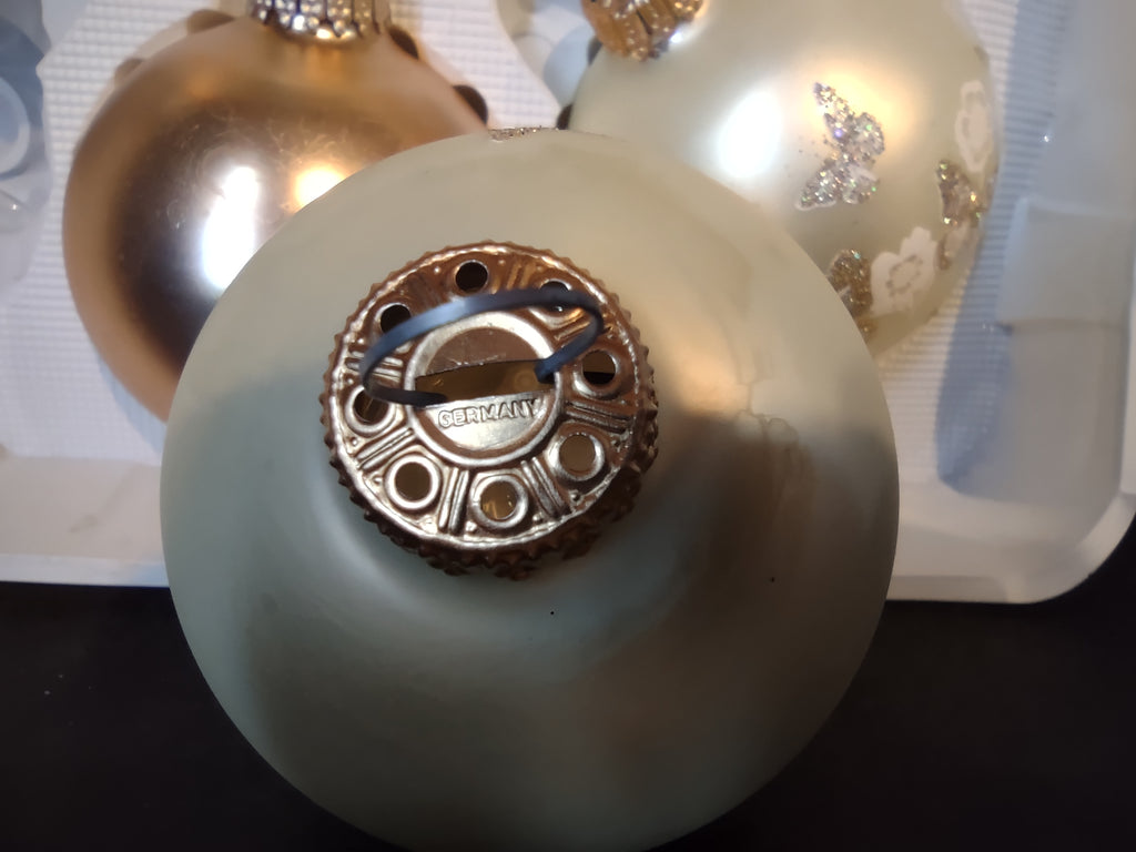 Vintage Christmas Set 6 Glass Ornaments Krebs 3" Butterfly Golden (lot 1434)