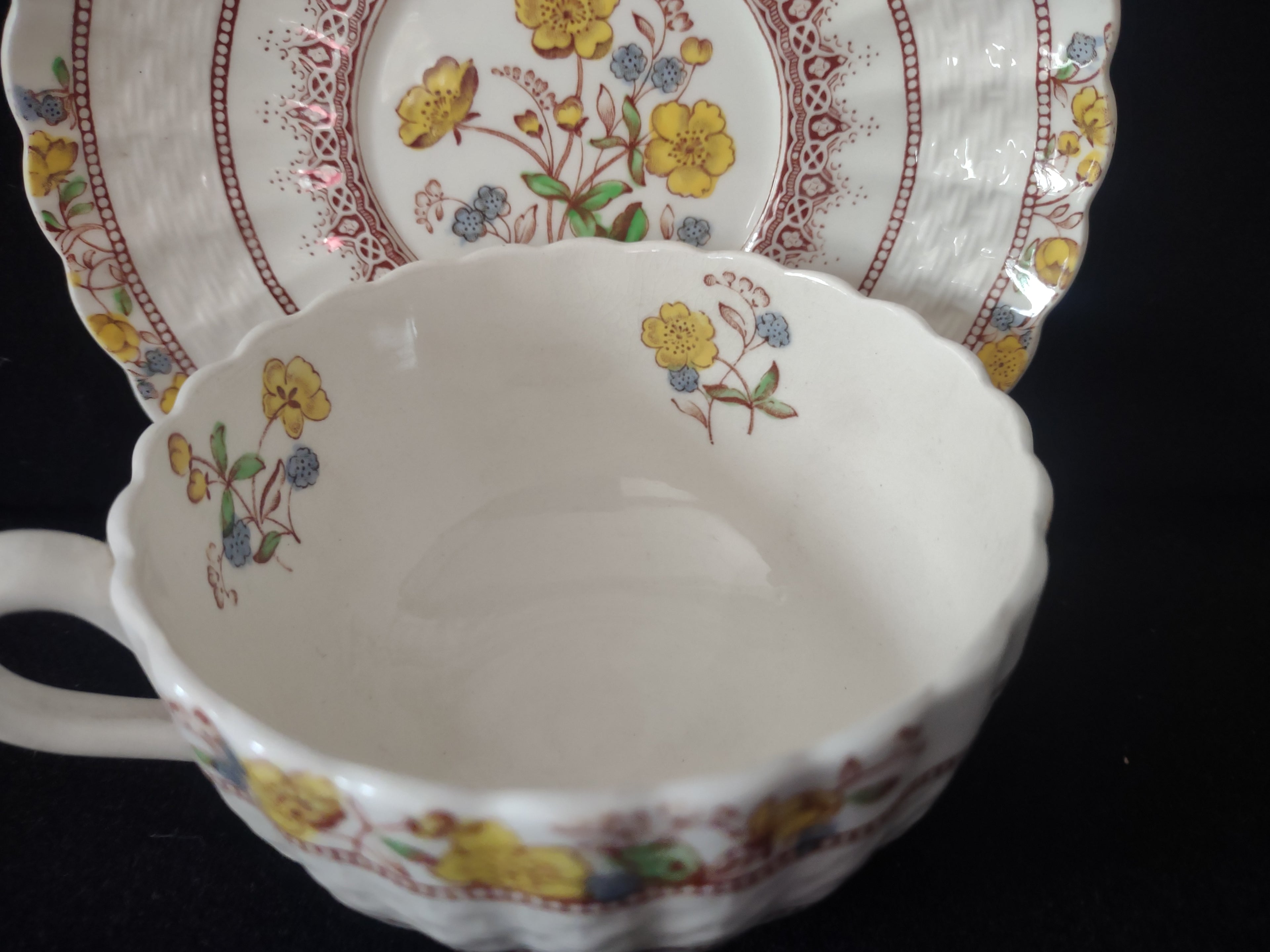 Vintage Spode Buttercup Teacup Saucer x 4 English Countryside Ironstone lot 5746