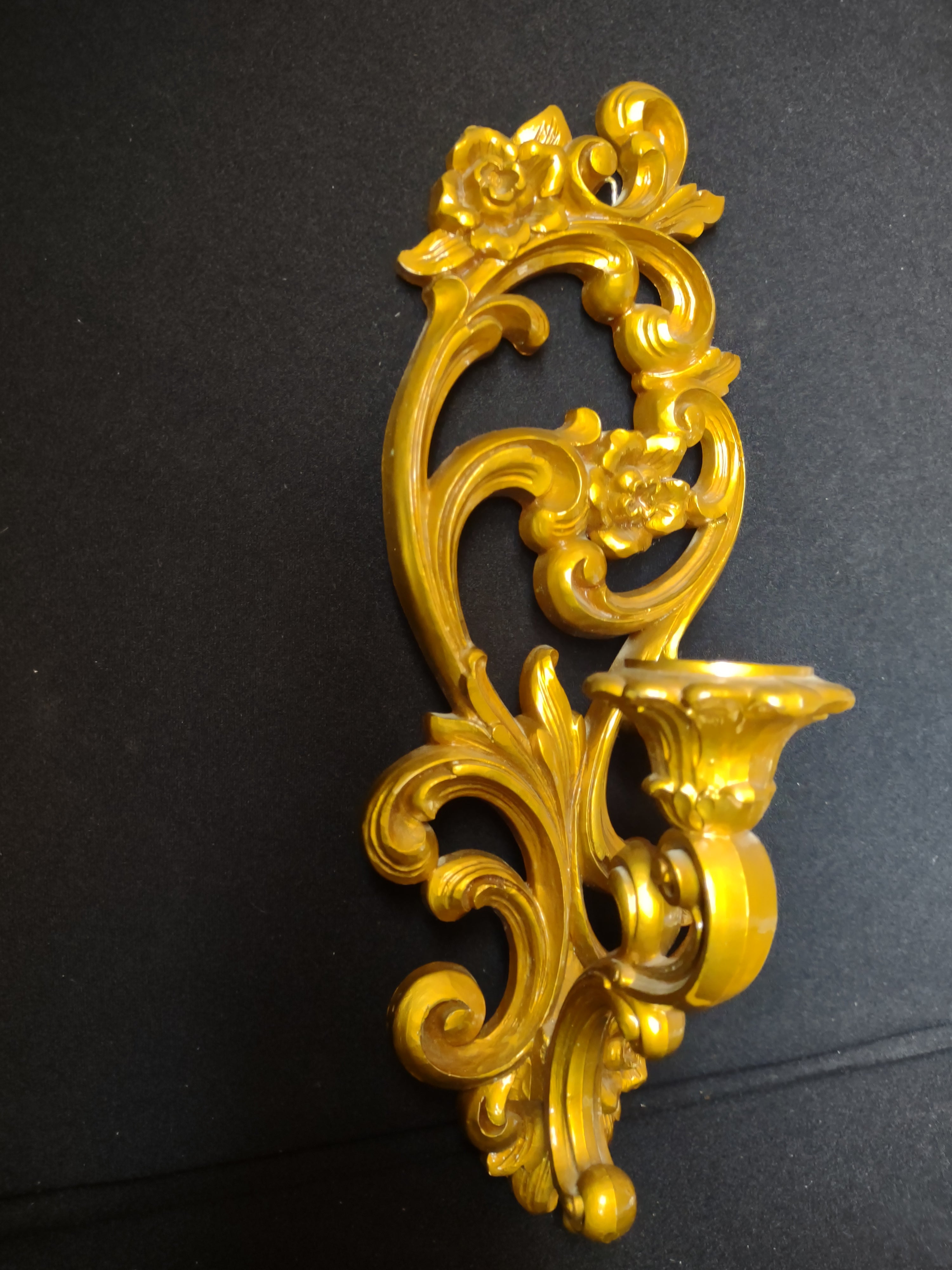 Vintage Syroco Wall Sconce Candle Holder Plastic Regency Ornate Golden (lot 1611)